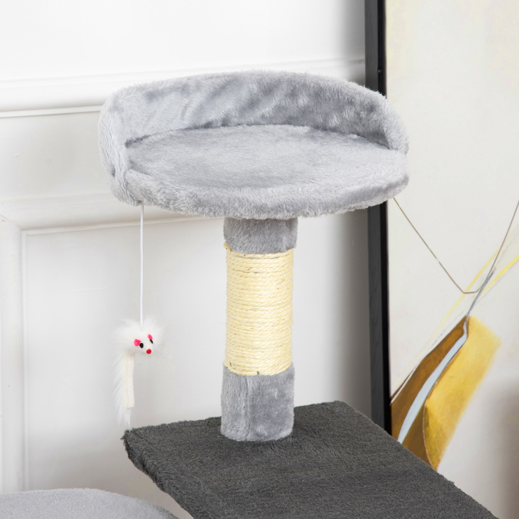 PawHut 39" Cat Scratching Tree Kitten Condo Playhouse Kitty Activity Center Rest Post Top Perch with Hanging Toy Grey