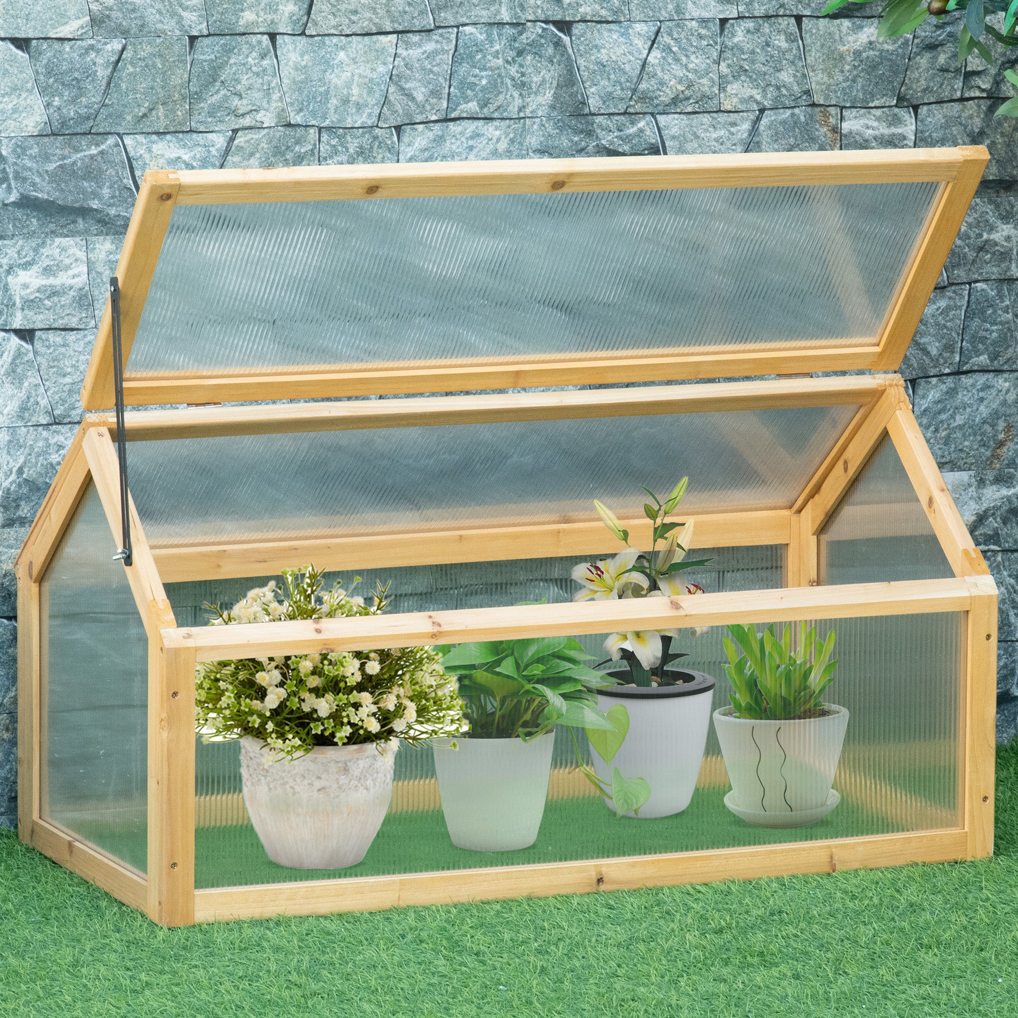 Outsunny Wooden Cold Frame Greenhouse Garden Portable Raised Planter with Openable Top for Indoor, Outdoor, Flowers, Vegetables, Plants, 35.5" x 20.5" x 19.5", Light Brown