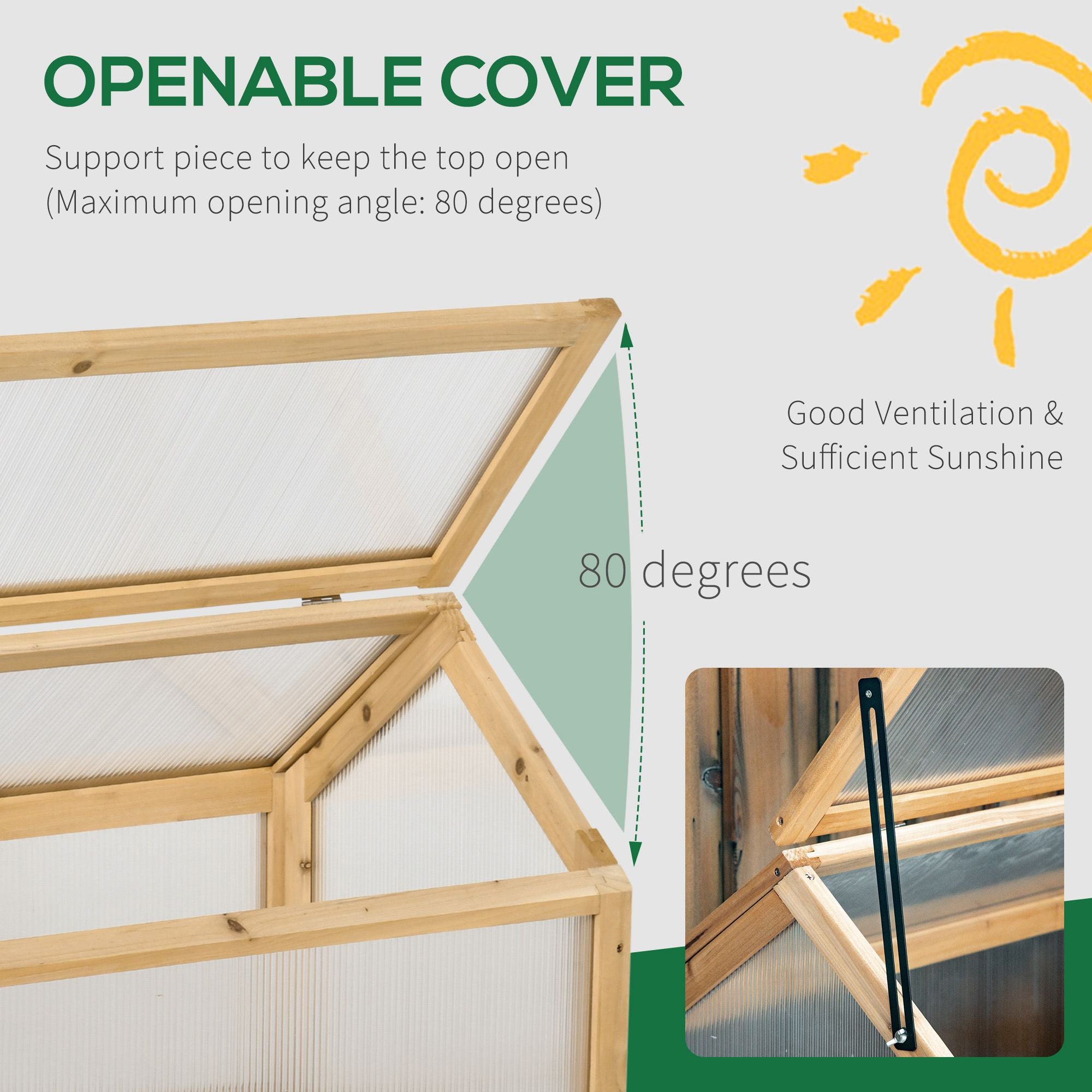 Outsunny Wooden Cold Frame Greenhouse Garden Portable Raised Planter with Openable Top for Indoor, Outdoor, Flowers, Vegetables, Plants, 35.5" x 20.5" x 19.5", Light Brown