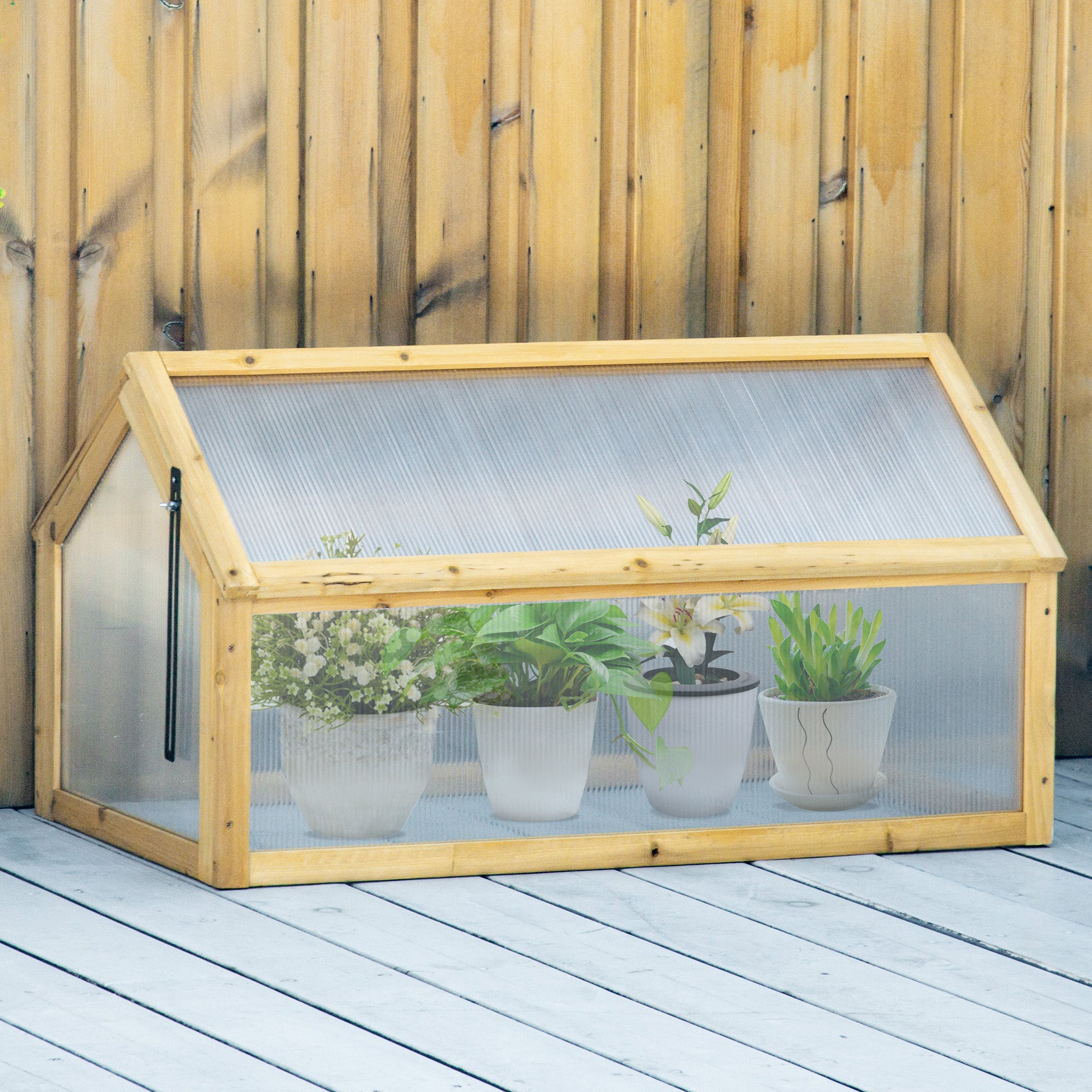 Outsunny Wooden Cold Frame Greenhouse Garden Portable Raised Planter with Openable Top for Indoor, Outdoor, Flowers, Vegetables, Plants, 35.5" x 20.5" x 19.5", Light Brown