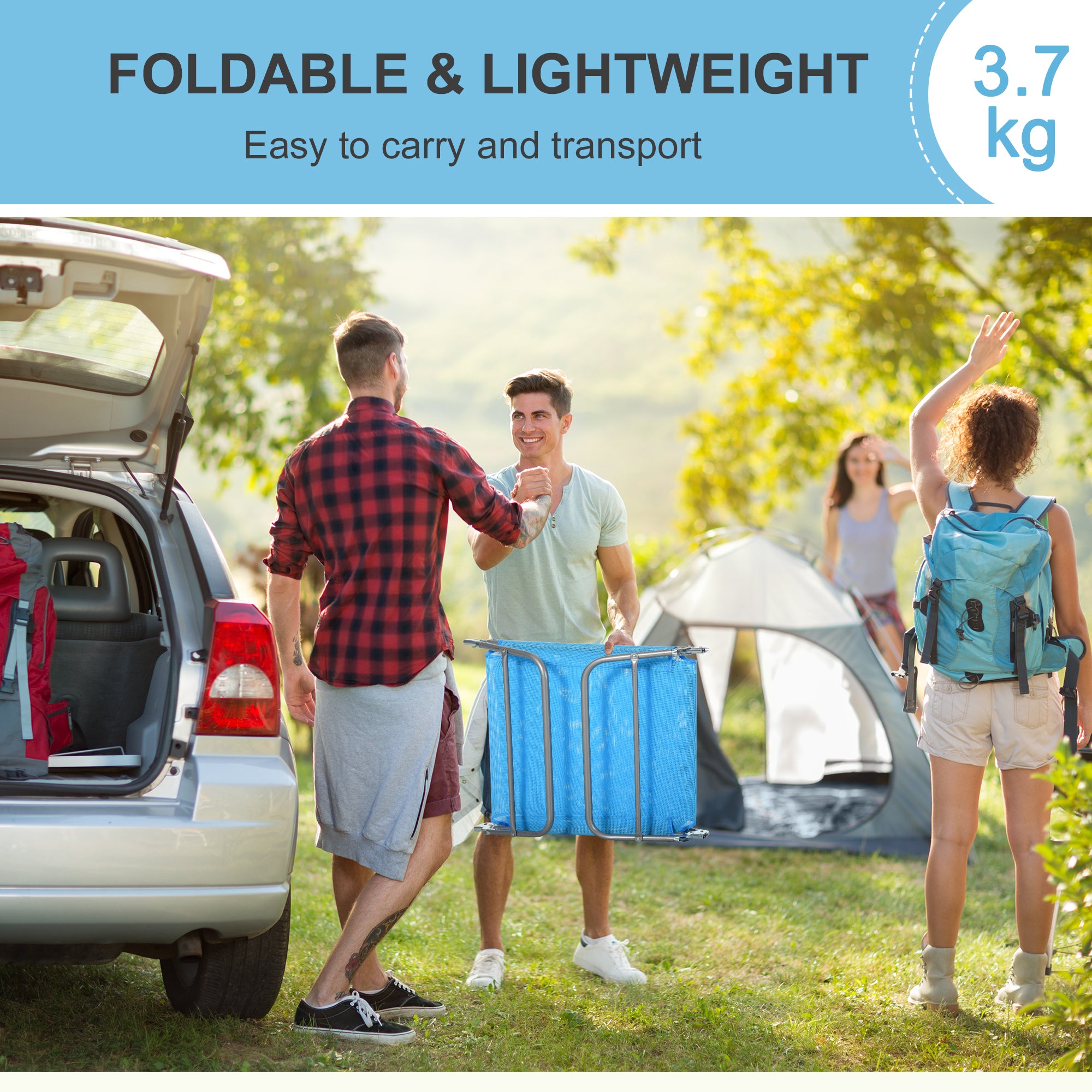 Outsunny Outdoor Lounge Chair, Portable Adjustable Reclining Seat Folding Chaise Lounge Patio Camping Beach Tanning Chair Bed with Pillow, Blue