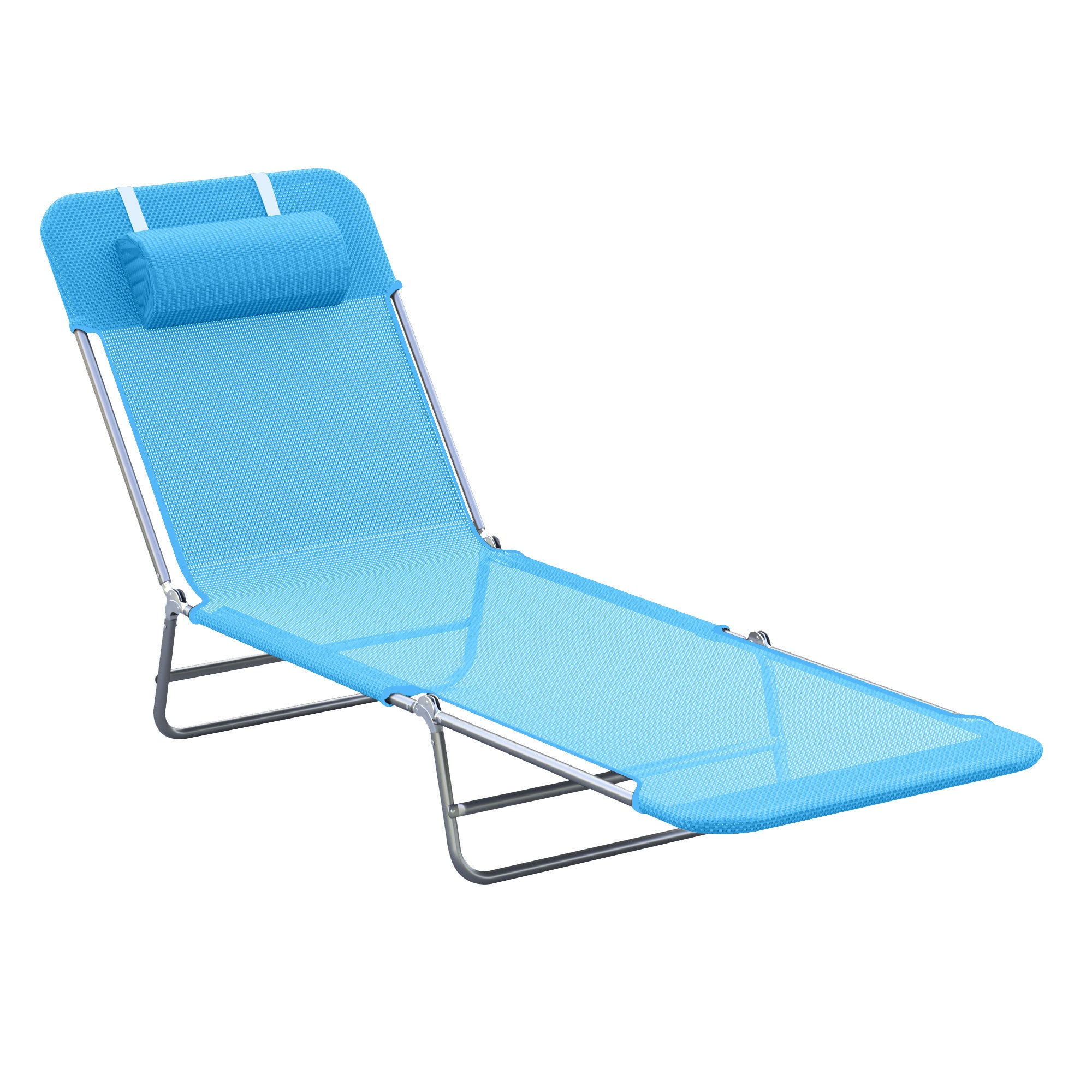 Outsunny Outdoor Lounge Chair, Portable Adjustable Reclining Seat Folding Chaise Lounge Patio Camping Beach Tanning Chair Bed with Pillow, Blue