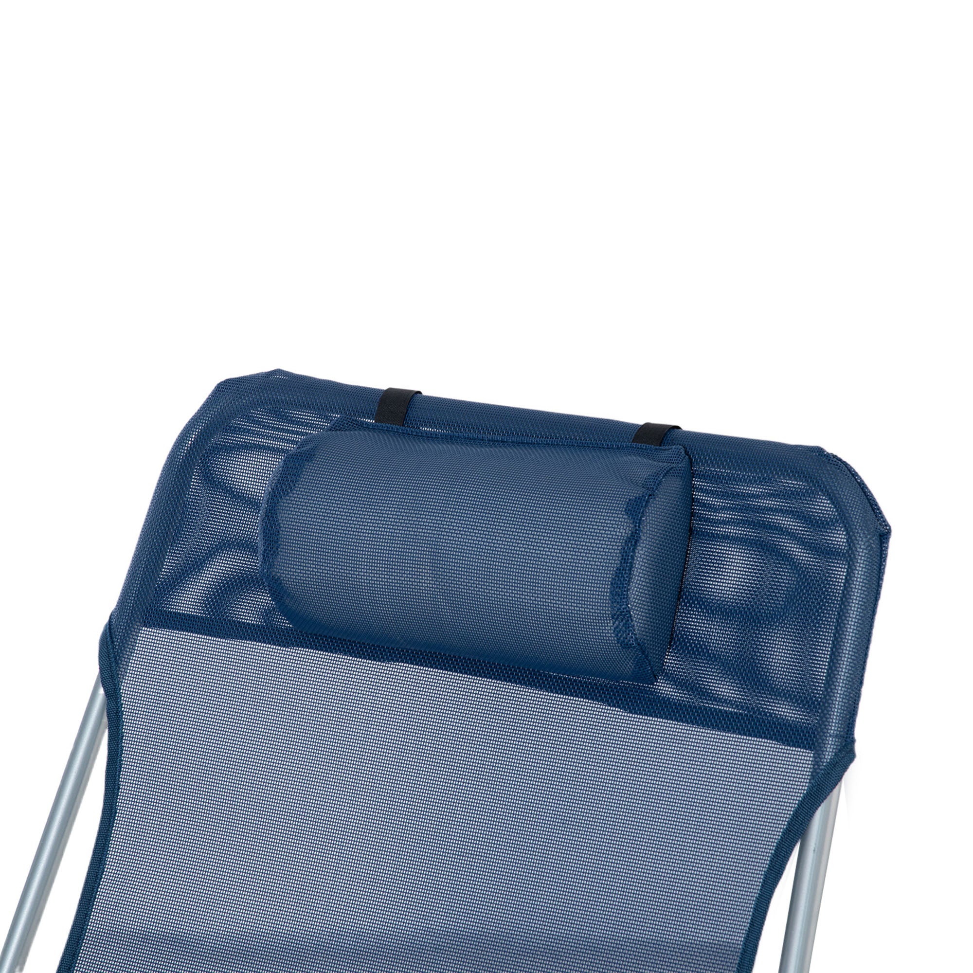 Outsunny Outdoor Lounge Chair, Portable Adjustable Reclining Seat Folding Chaise Lounge Patio Camping Beach Tanning Chair Bed with Pillow, Dark Blue