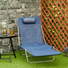 Outsunny Outdoor Lounge Chair, Portable Adjustable Reclining Seat Folding Chaise Lounge Patio Camping Beach Tanning Chair Bed with Pillow, Dark Blue