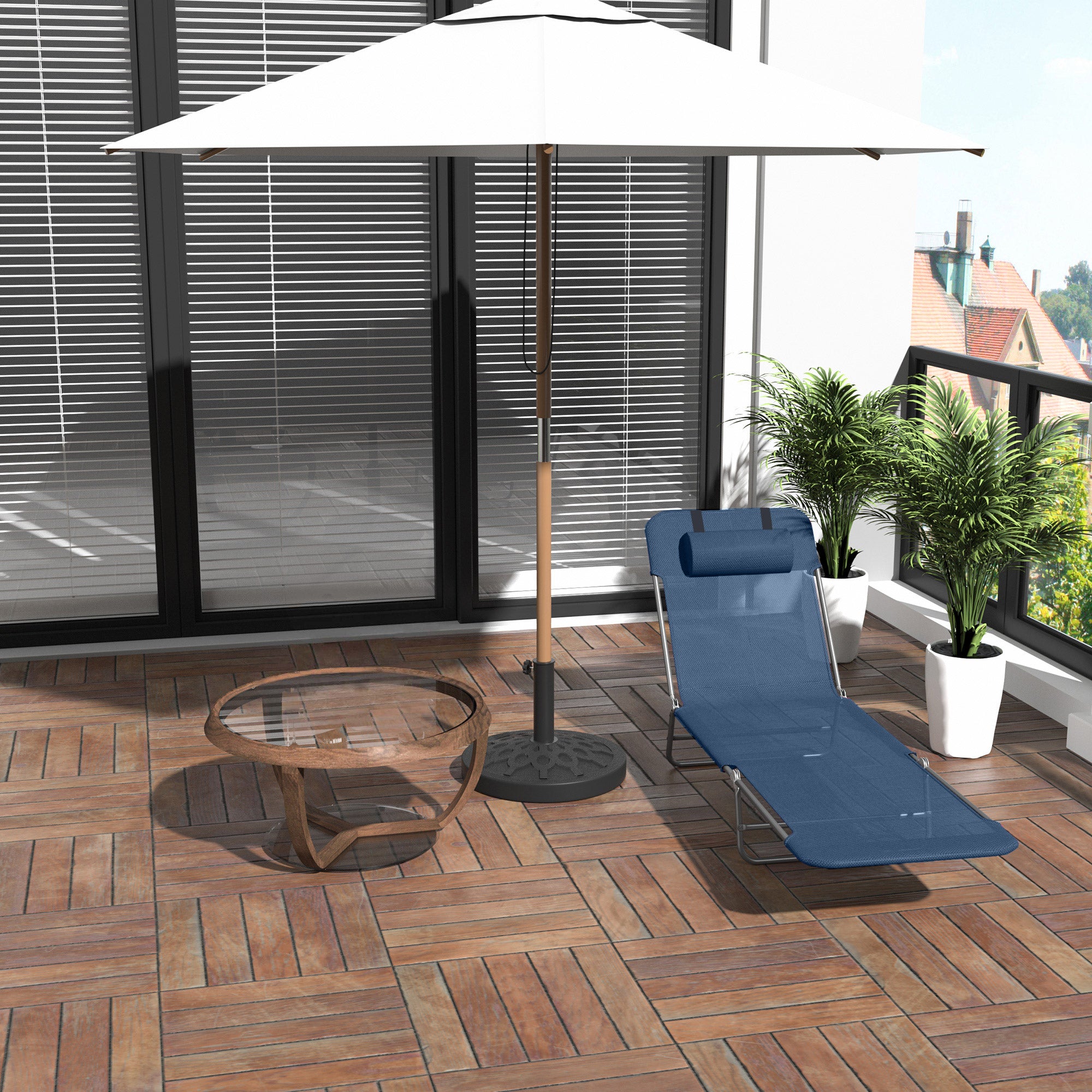 Outsunny Outdoor Lounge Chair, Portable Adjustable Reclining Seat Folding Chaise Lounge Patio Camping Beach Tanning Chair Bed with Pillow, Dark Blue