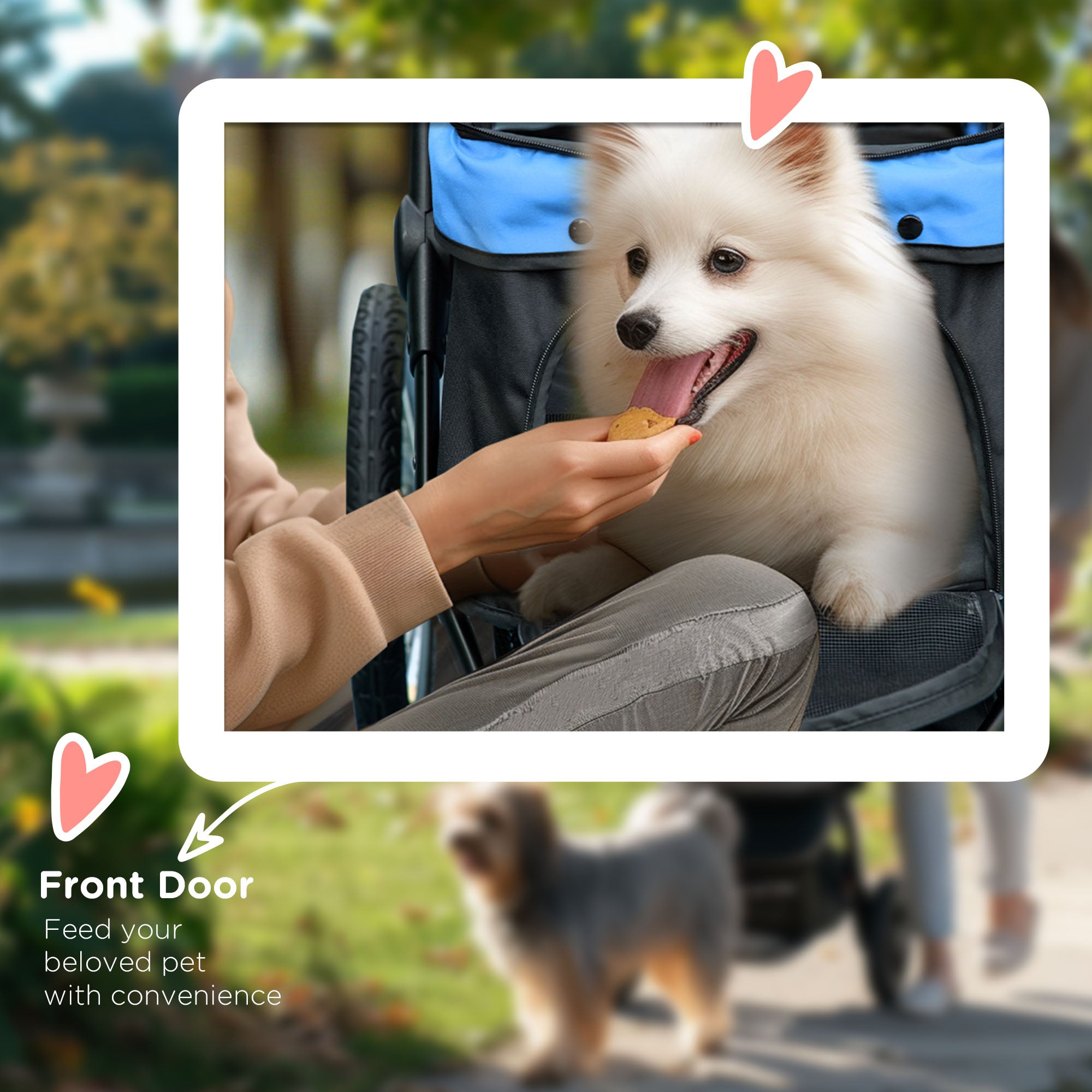 PawHut Pet Stroller for Small and Medium Dogs, 3 Big Wheels Cat Stroller Travel Folding Carrier with Adjustable Canopy, Safety Tether, Storage Basket, Blue
