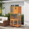 PawHut 74" Wooden Outdoor Cat House Weatherproof & Wheeled, Catio Outdoor Cat Enclosure with High Weight Capacity, Kitten Cage Condo, Orange