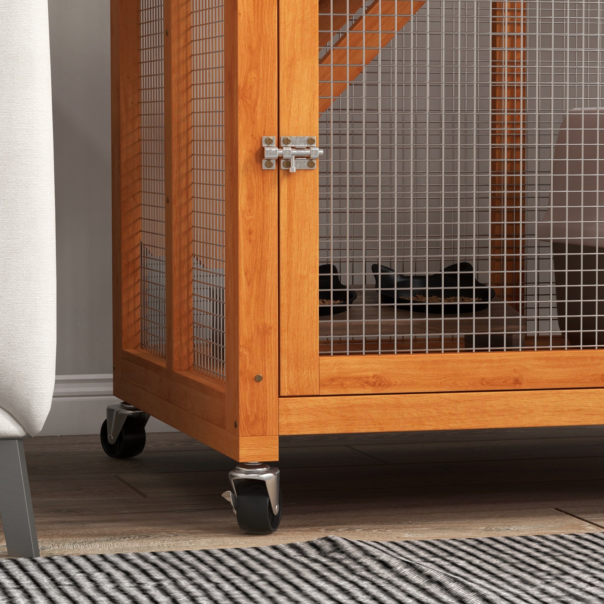 PawHut 74" Wooden Outdoor Cat House Weatherproof & Wheeled, Catio Outdoor Cat Enclosure with High Weight Capacity, Kitten Cage Condo, Orange