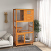 PawHut 74" Wooden Outdoor Cat House Weatherproof & Wheeled, Catio Outdoor Cat Enclosure with High Weight Capacity, Kitten Cage Condo, Orange