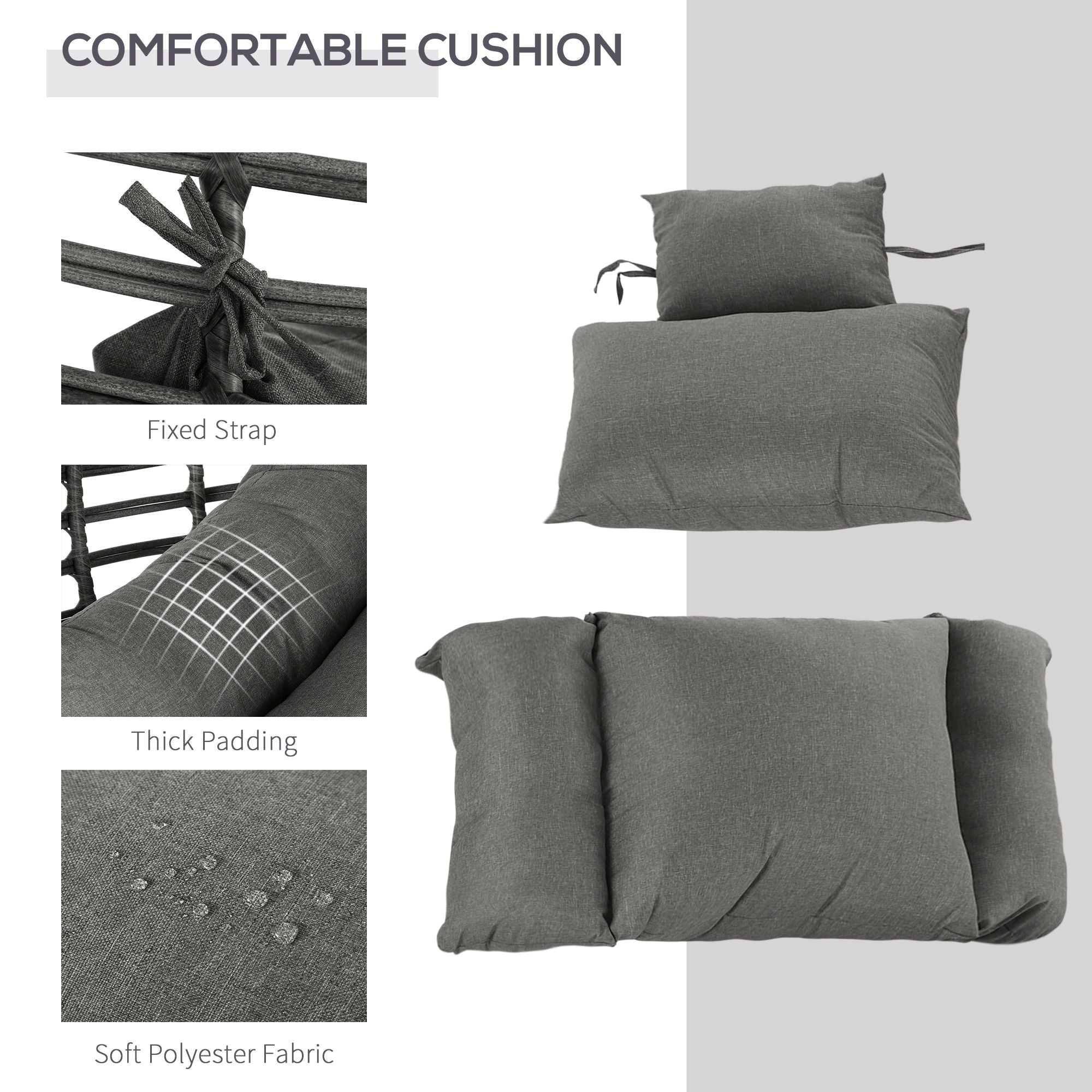 Outsunny Standing Rattan Chair with Trapezoidal Cushion, 352lbs Capacity Egg Chair, Outdoor/Indoor Wicker Lounge Chair for Backyard Garden Balcony Lawn Living Room, Light Grey