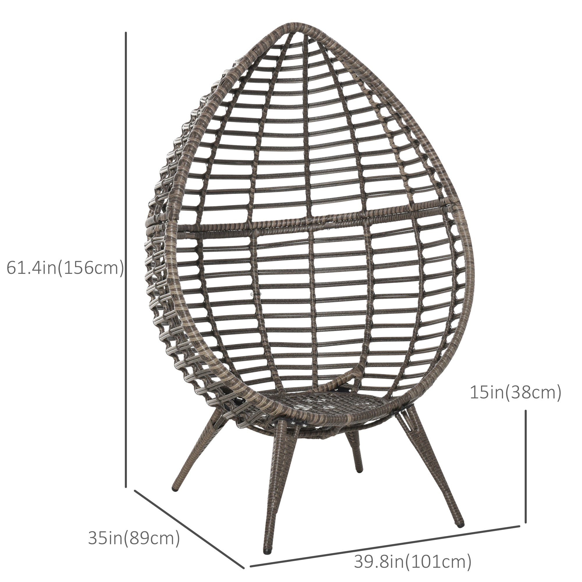 Outsunny Standing Rattan Chair with Trapezoidal Cushion, 352lbs Capacity Egg Chair, Outdoor/Indoor Wicker Lounge Chair for Backyard Garden Balcony Lawn Living Room, Light Grey