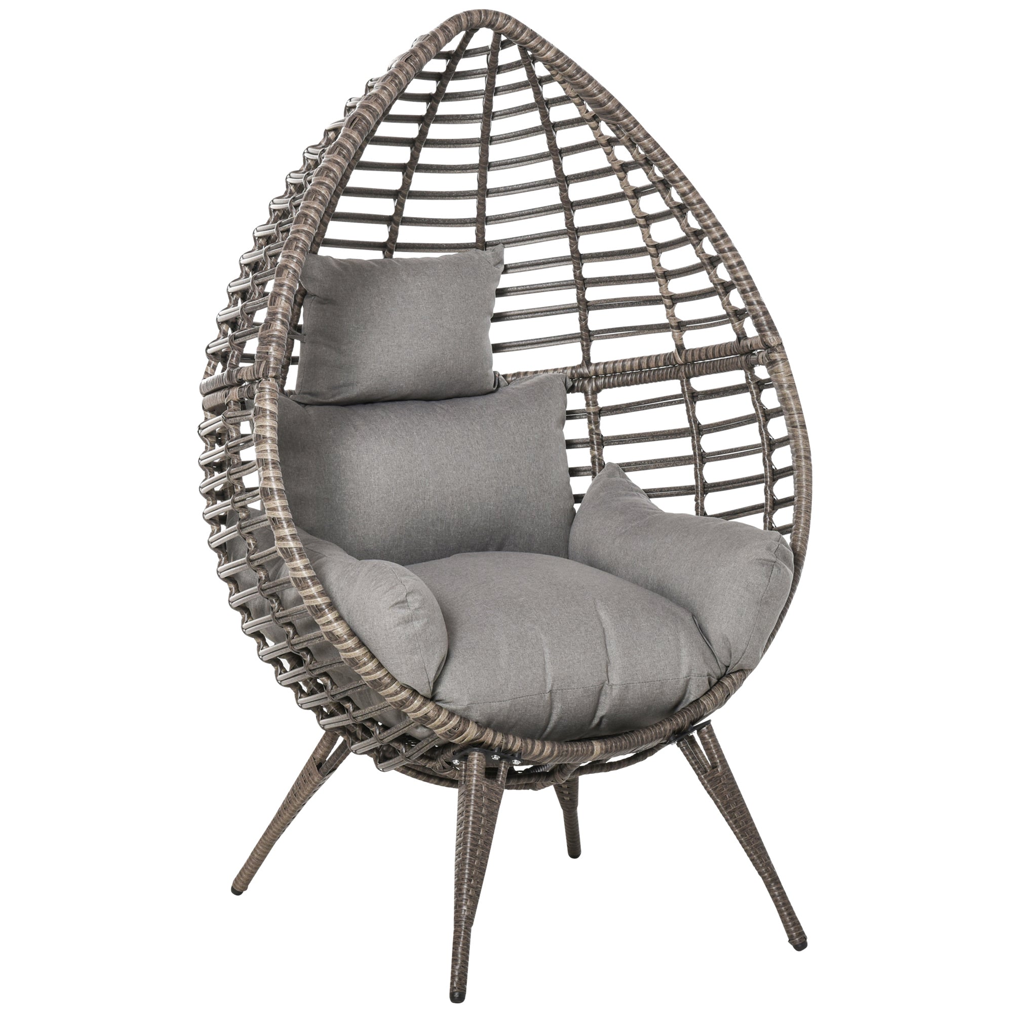 Outsunny Standing Rattan Chair with Trapezoidal Cushion, 352lbs Capacity Egg Chair, Outdoor/Indoor Wicker Lounge Chair for Backyard Garden Balcony Lawn Living Room, Light Grey