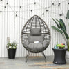 Outsunny Standing Rattan Chair with Trapezoidal Cushion, 352lbs Capacity Egg Chair, Outdoor/Indoor Wicker Lounge Chair for Backyard Garden Balcony Lawn Living Room, Light Grey