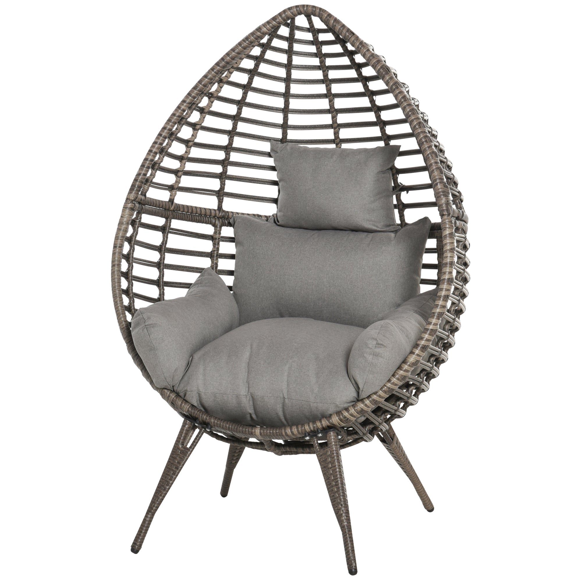 Outsunny Standing Rattan Chair with Trapezoidal Cushion, 352lbs Capacity Egg Chair, Outdoor/Indoor Wicker Lounge Chair for Backyard Garden Balcony Lawn Living Room, Light Grey