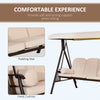 Outsunny 3 Seater Porch Swing Heavy Duty Outdoor Swing Chair Outdoor Lounge Hammock Cushioned Seat w/ Tilt Canopy, Beige