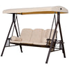 Outsunny 3 Seater Porch Swing Heavy Duty Outdoor Swing Chair Outdoor Lounge Hammock Cushioned Seat w/ Tilt Canopy, Beige