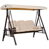 Outsunny 3 Seater Porch Swing Heavy Duty Outdoor Swing Chair Outdoor Lounge Hammock Cushioned Seat w/ Tilt Canopy, Beige