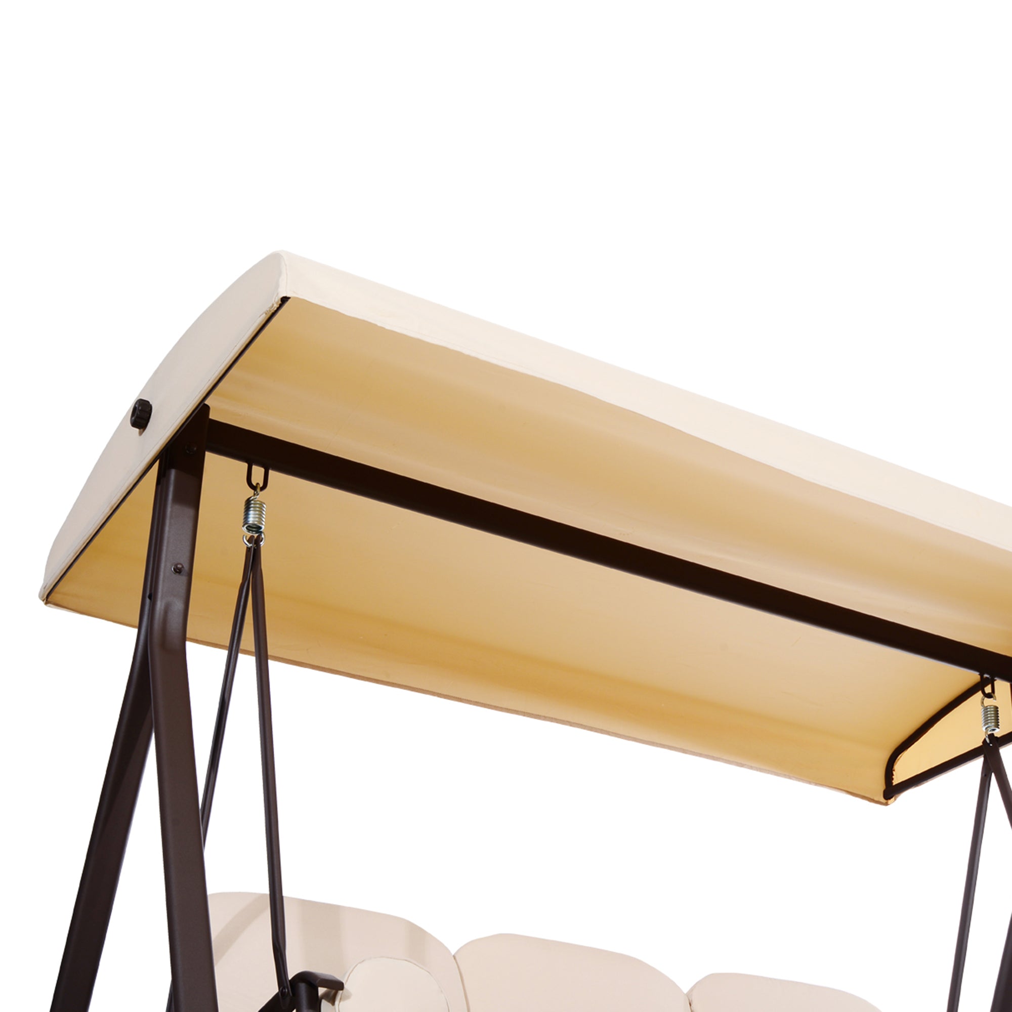 Outsunny 3 Seater Porch Swing Heavy Duty Outdoor Swing Chair Outdoor Lounge Hammock Cushioned Seat w/ Tilt Canopy, Beige