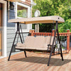Outsunny 3 Seater Porch Swing Heavy Duty Outdoor Swing Chair Outdoor Lounge Hammock Cushioned Seat w/ Tilt Canopy, Beige