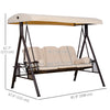 Outsunny 3 Seater Porch Swing Heavy Duty Outdoor Swing Chair Outdoor Lounge Hammock Cushioned Seat w/ Tilt Canopy, Beige