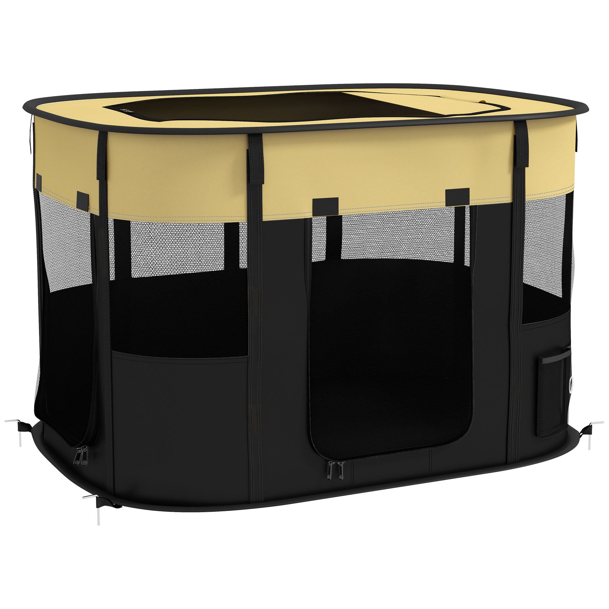 PawHut Dog Pen, Pet Playpen, Portable Foldable Dog Cat Playpen Soft Dog Cage with Storage Bag for Puppies, Rabbits, Kittens, Guinea Pigs, 94 x 74 x 60cm - Yellow