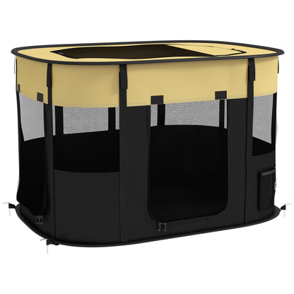 PawHut Dog Pen, Pet Playpen, Portable Foldable Dog Cat Playpen Soft Dog Cage with Storage Bag for Puppies, Rabbits, Kittens, Guinea Pigs, 94 x 74 x 60cm - Yellow