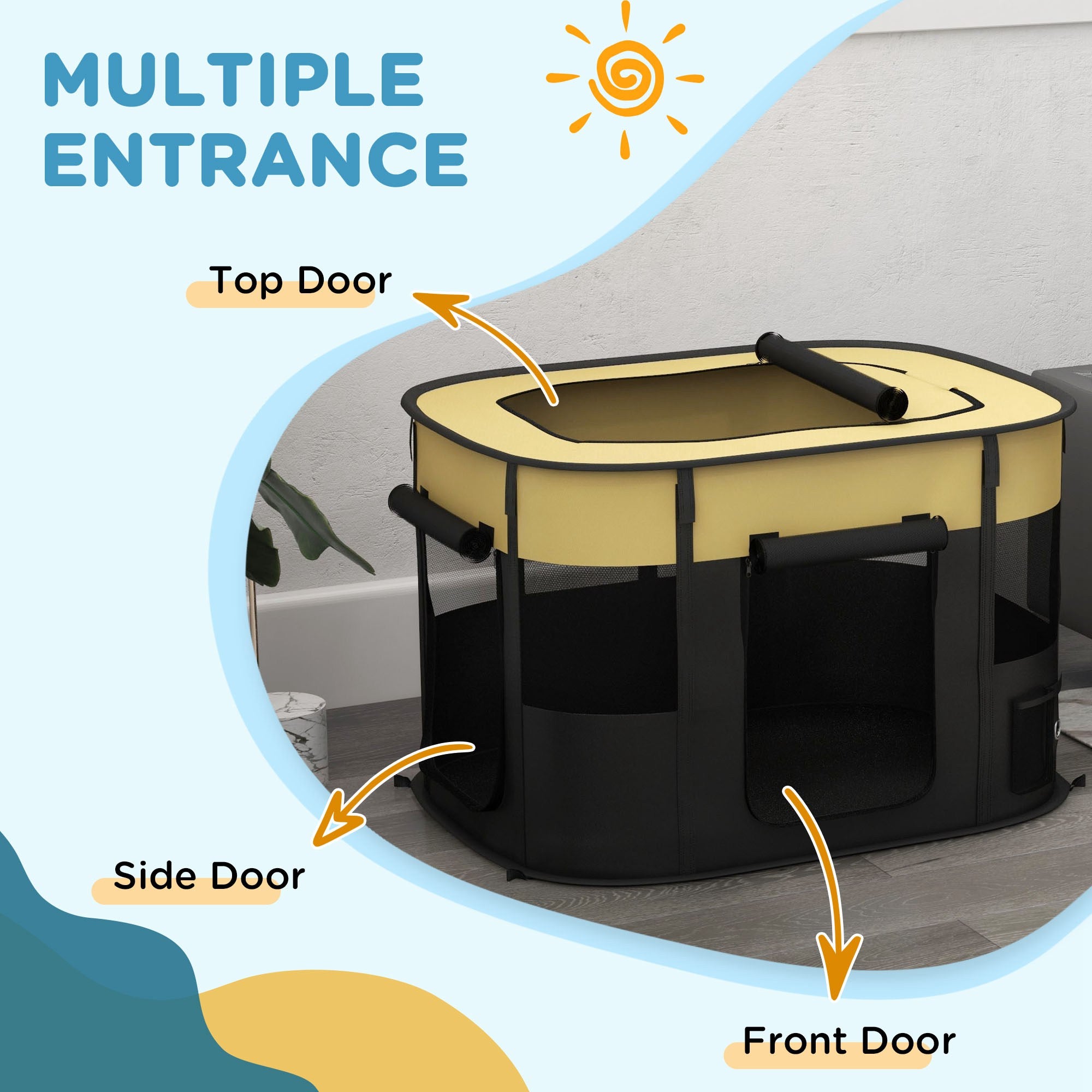 PawHut Dog Pen, Pet Playpen, Portable Foldable Dog Cat Playpen Soft Dog Cage with Storage Bag for Puppies, Rabbits, Kittens, Guinea Pigs, 94 x 74 x 60cm - Yellow