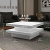 HOMCOM LED Coffee Table, 2-Tier Modern Square Center Table with 7 LED Lights and Remote Control for Living Room, White