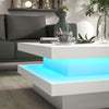 HOMCOM LED Coffee Table, 2-Tier Modern Square Center Table with 7 LED Lights and Remote Control for Living Room, White