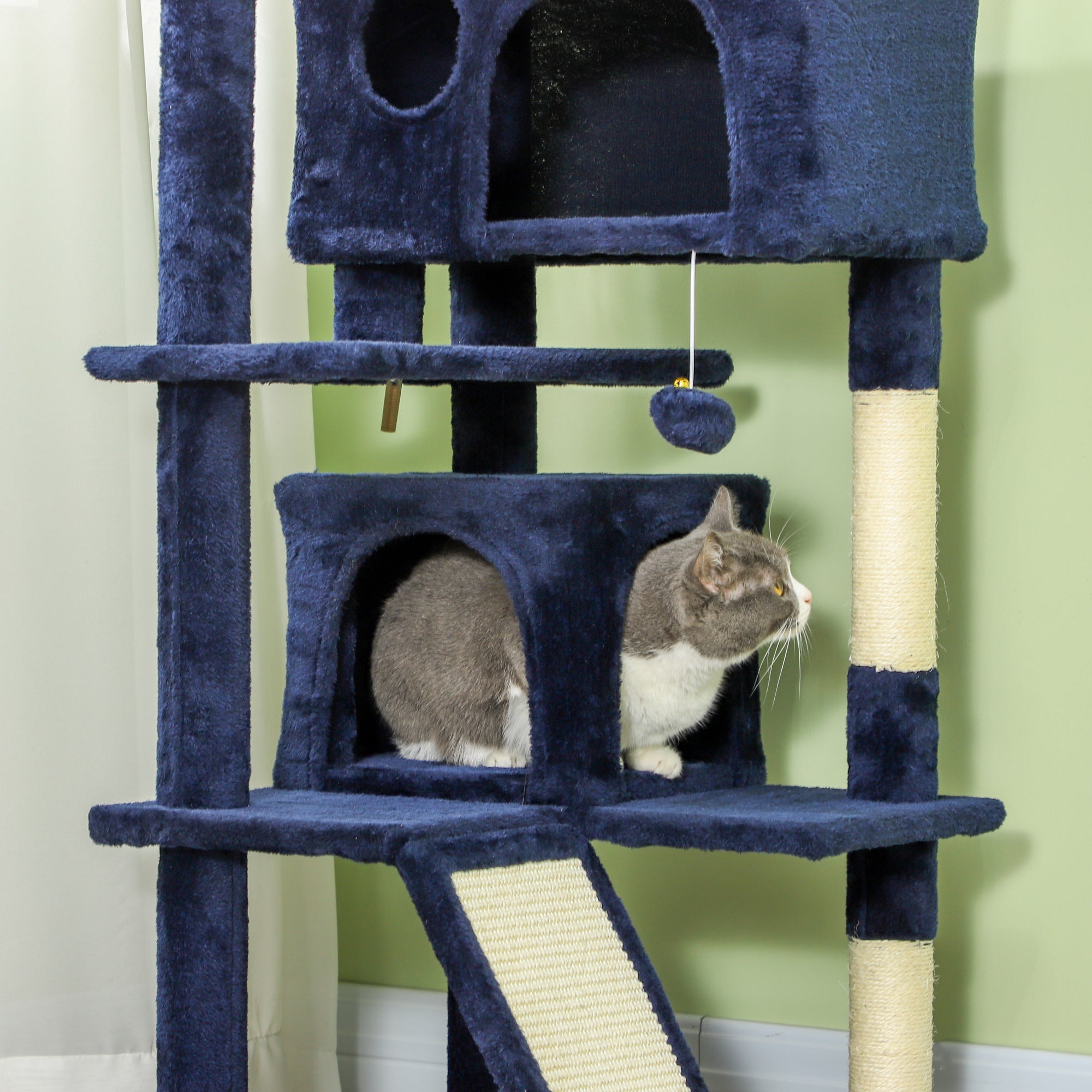 PawHut 54" Cat Tree, Cat Tower for Indoor Cats with Scratching Posts, Cat Condos, Bed, Platforms, Ramp, Toy Ball, Cat Activity Center, Dark Blue