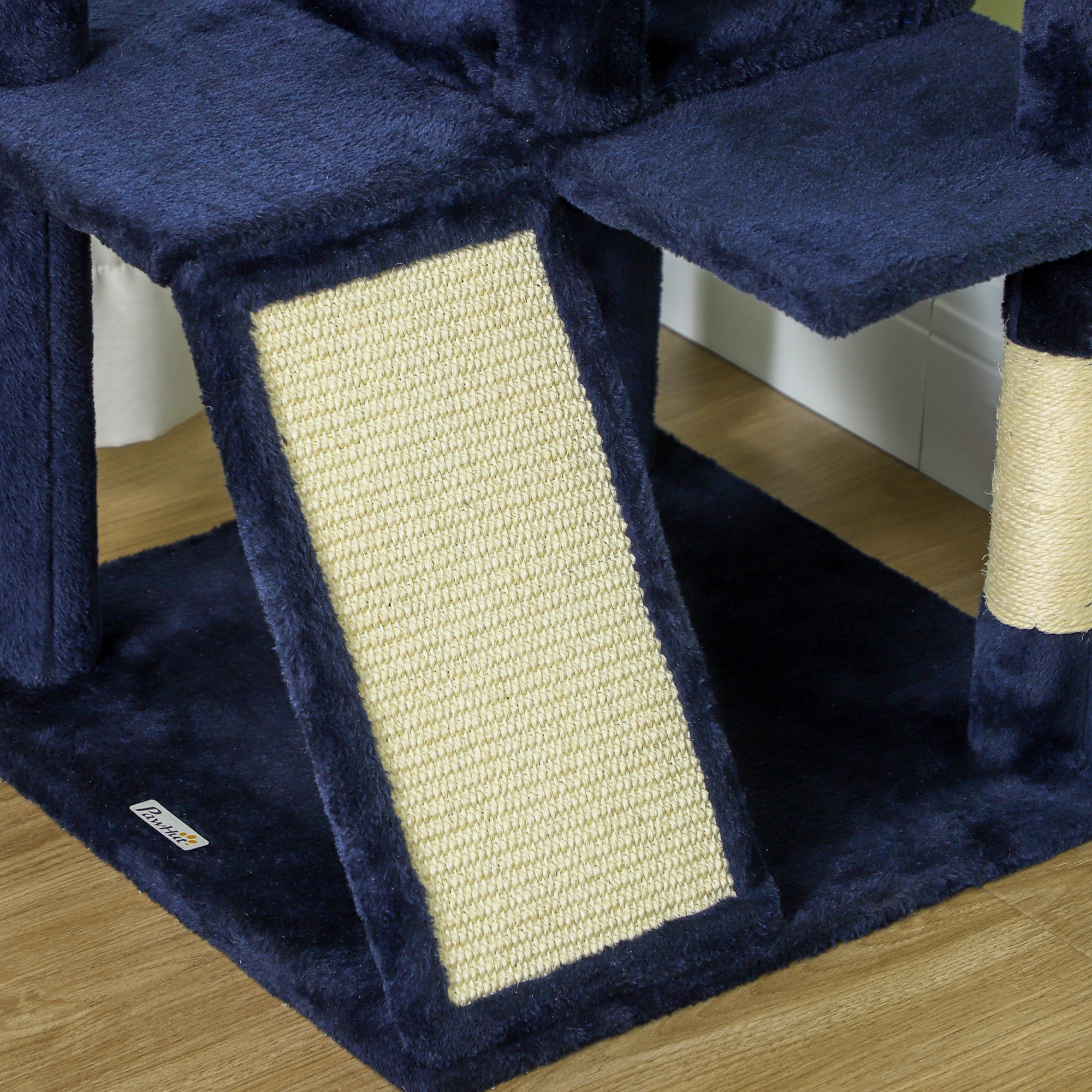 PawHut 54" Cat Tree, Cat Tower for Indoor Cats with Scratching Posts, Cat Condos, Bed, Platforms, Ramp, Toy Ball, Cat Activity Center, Dark Blue