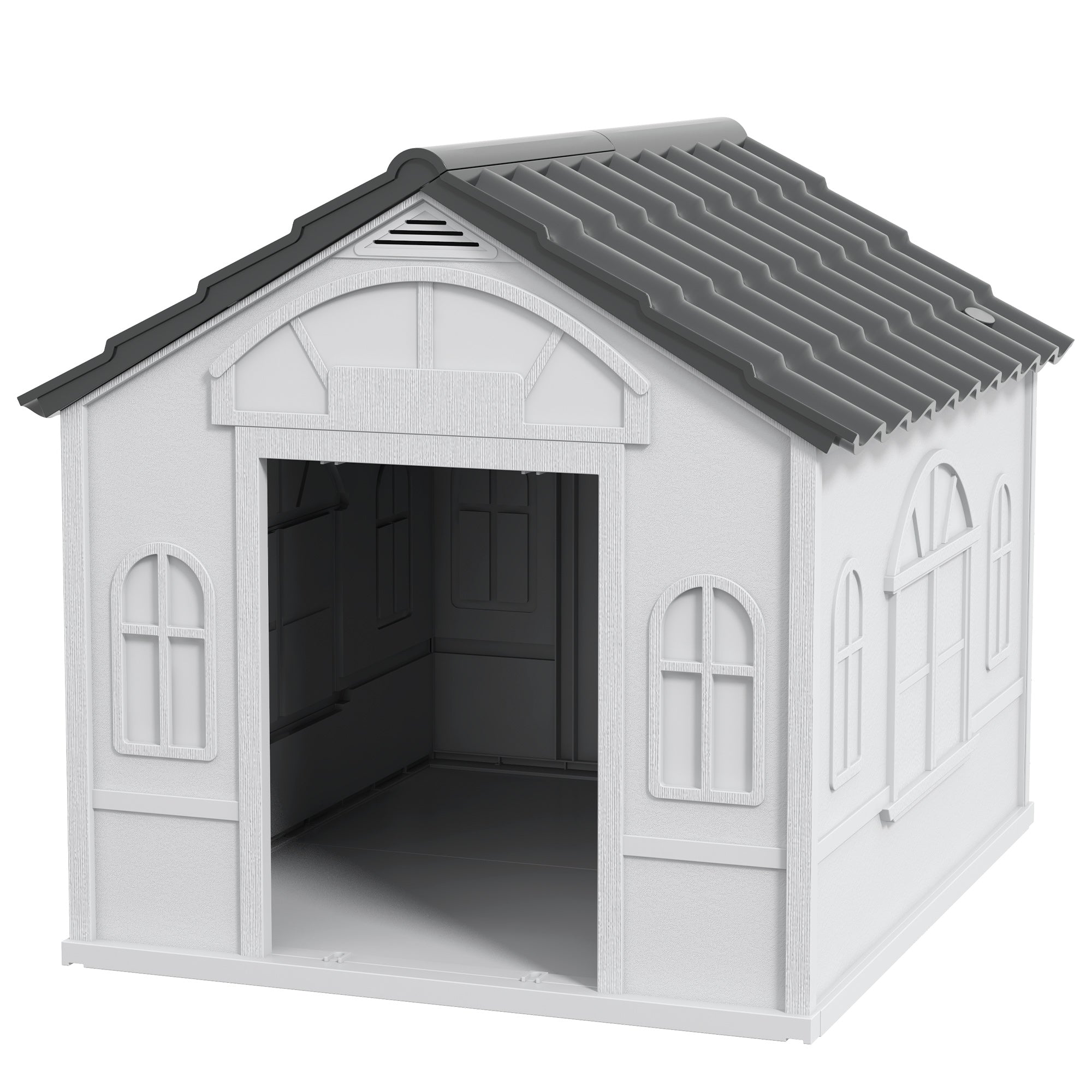 PawHut Plastic Dog House Outdoor Indoor, Weather-Resistant Dog Kennel, with Large Opening, for Medium Dogs, 65 x 75.7 x 63cm - Grey