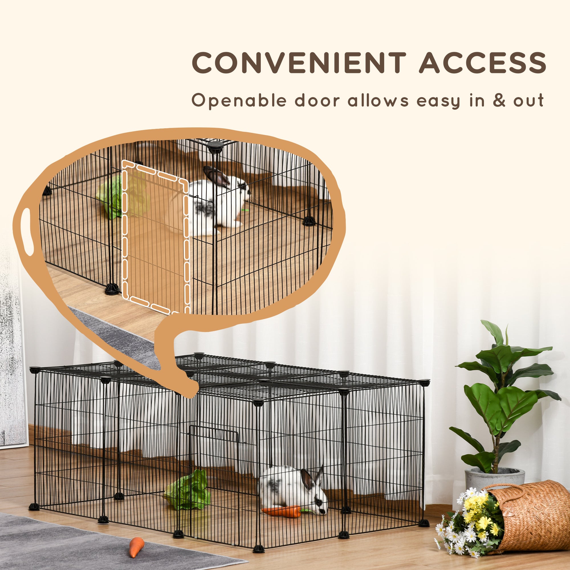PawHut Pet Playpen Small Animal Cage, 16 Panels, Portable Metal Wire Fence with Door for Bunny, Guinea Pig, Chinchilla, Hedgehog, Each Panel Size 14