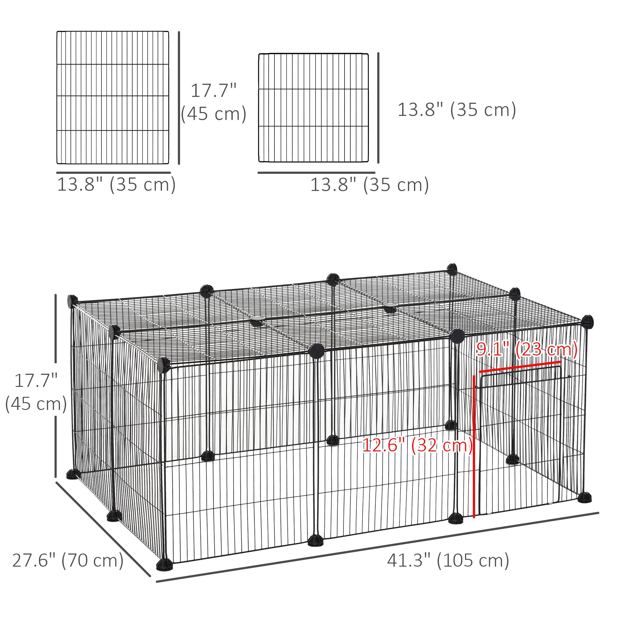PawHut Pet Playpen Small Animal Cage, 16 Panels, Portable Metal Wire Fence with Door for Bunny, Guinea Pig, Chinchilla, Hedgehog, Each Panel Size 14" x 18"
