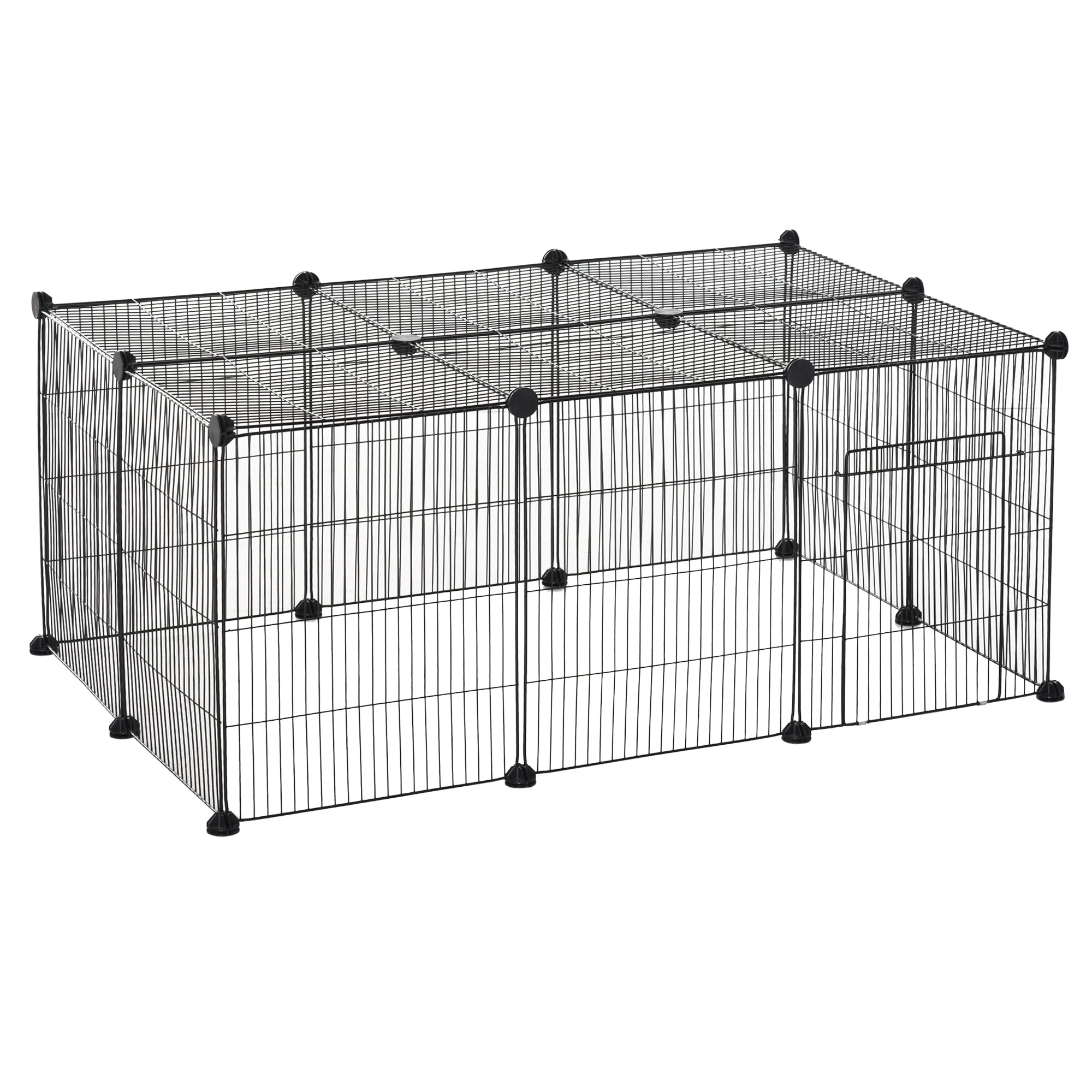 PawHut Pet Playpen Small Animal Cage, 16 Panels, Portable Metal Wire Fence with Door for Bunny, Guinea Pig, Chinchilla, Hedgehog, Each Panel Size 14" x 18"