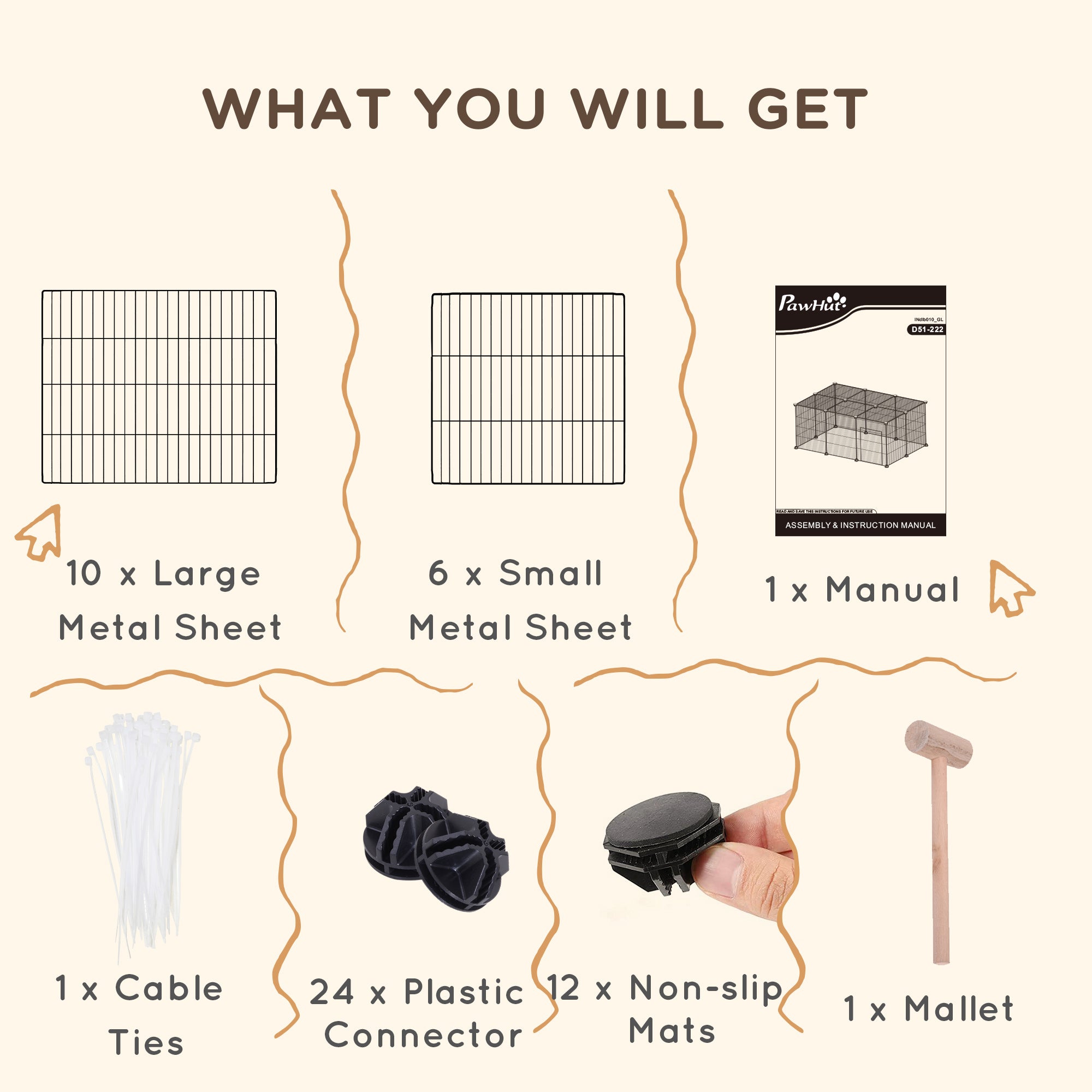 PawHut Pet Playpen Small Animal Cage, 16 Panels, Portable Metal Wire Fence with Door for Bunny, Guinea Pig, Chinchilla, Hedgehog, Each Panel Size 14" x 18"