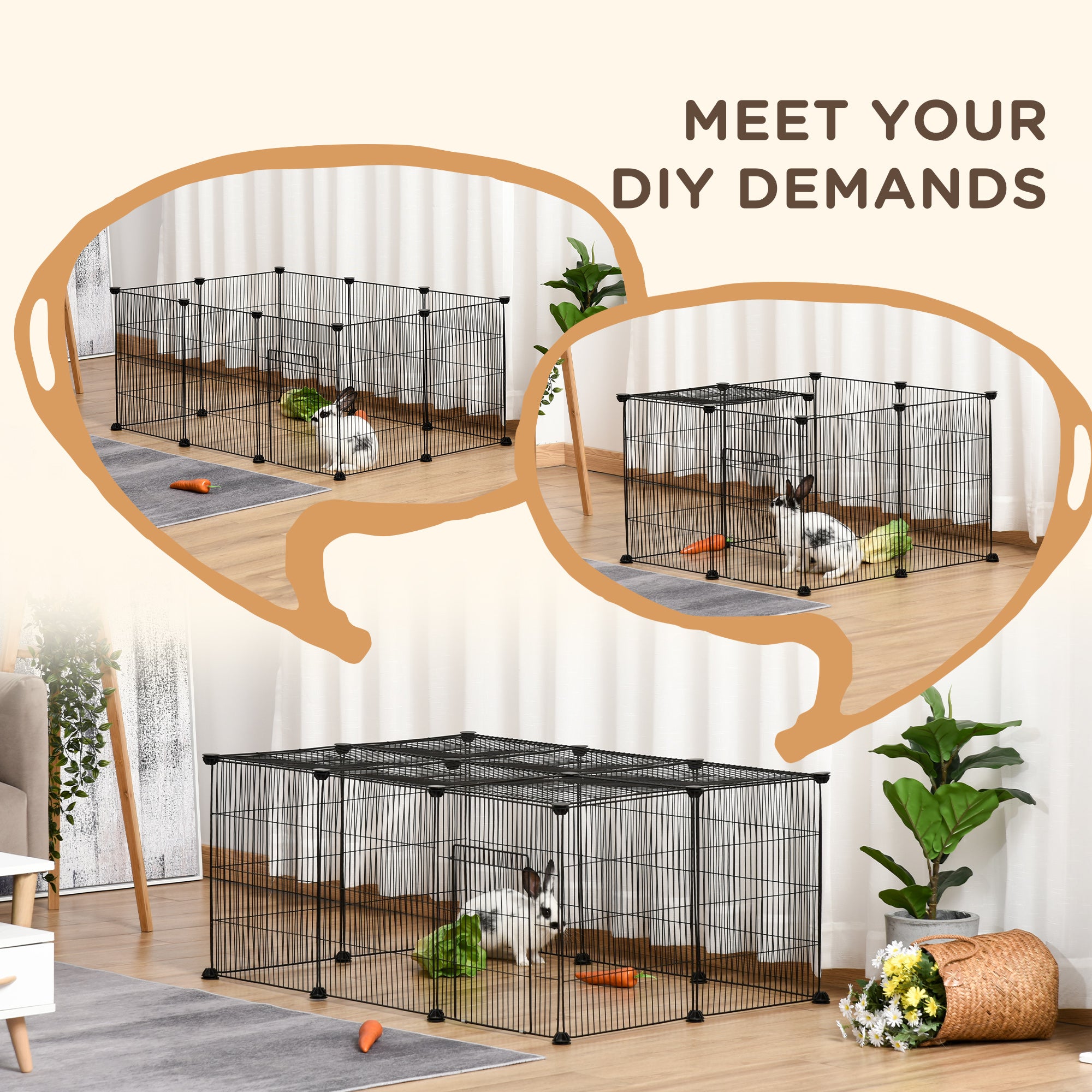 PawHut Pet Playpen Small Animal Cage, 16 Panels, Portable Metal Wire Fence with Door for Bunny, Guinea Pig, Chinchilla, Hedgehog, Each Panel Size 14