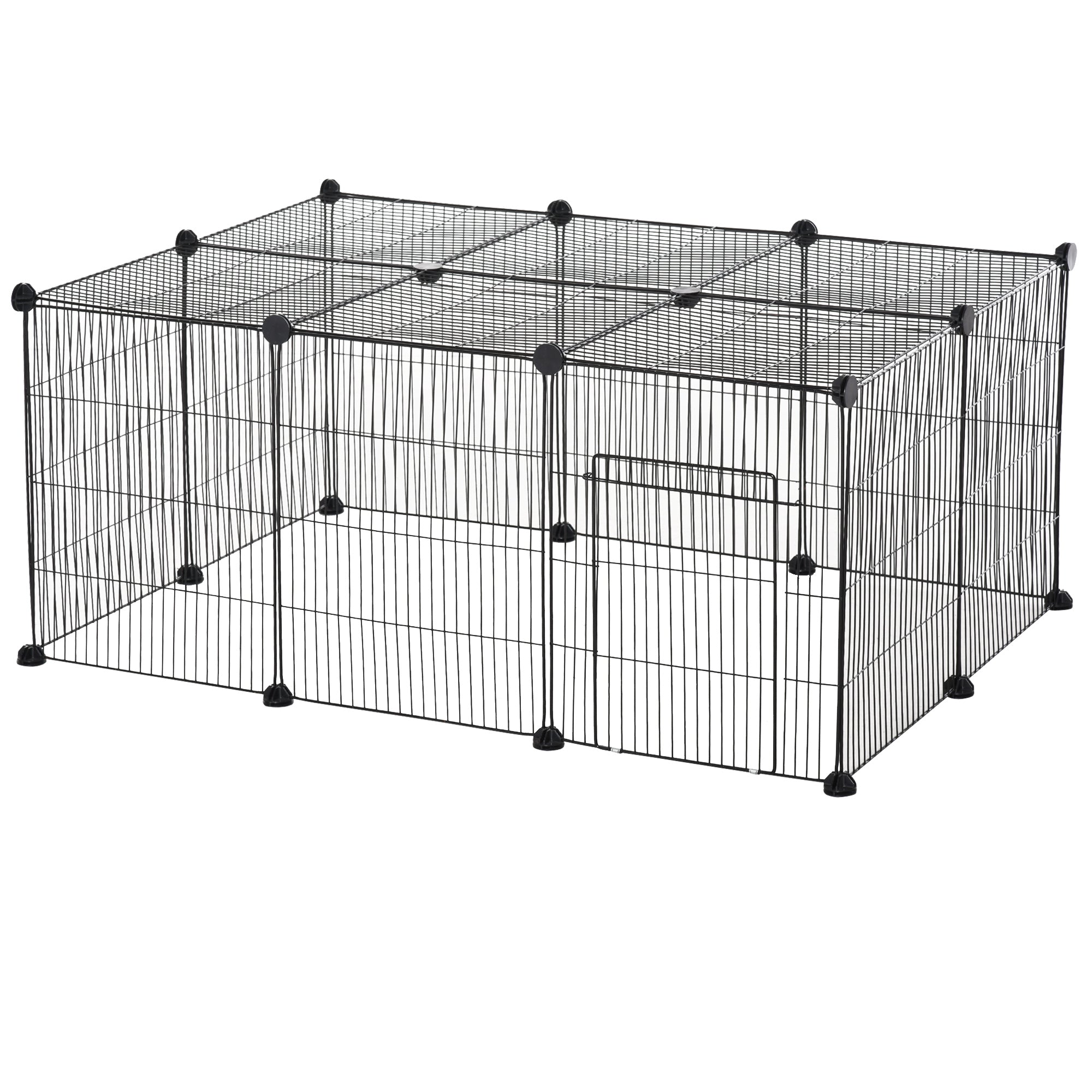 PawHut Pet Playpen Small Animal Cage, 16 Panels, Portable Metal Wire Fence with Door for Bunny, Guinea Pig, Chinchilla, Hedgehog, Each Panel Size 14" x 18"
