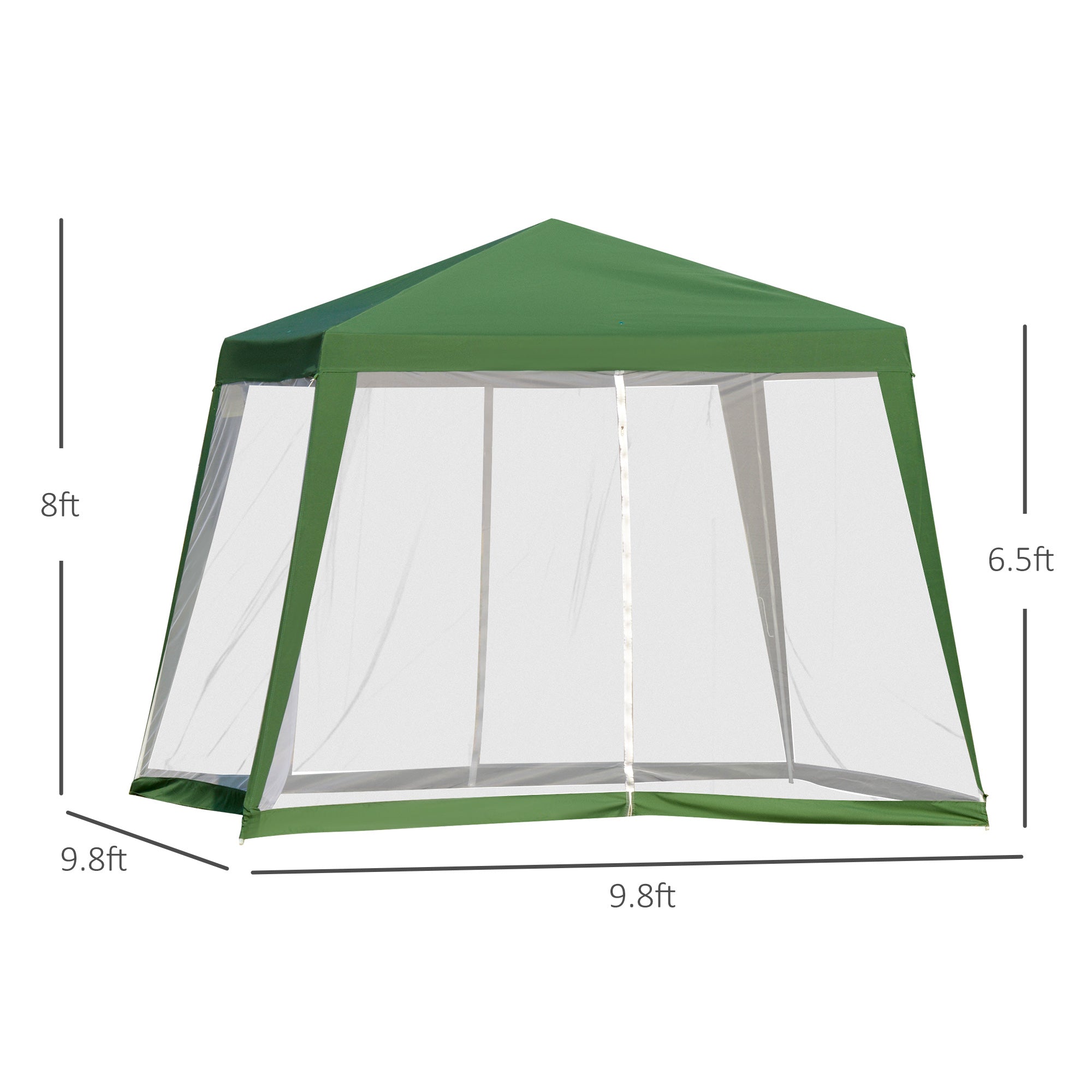 Outsunny 10x10ft Party Tent Canopy with Netting, Patio Screen House Slant Leg Outdoor Gazebo Sun Shade Shelter, Green