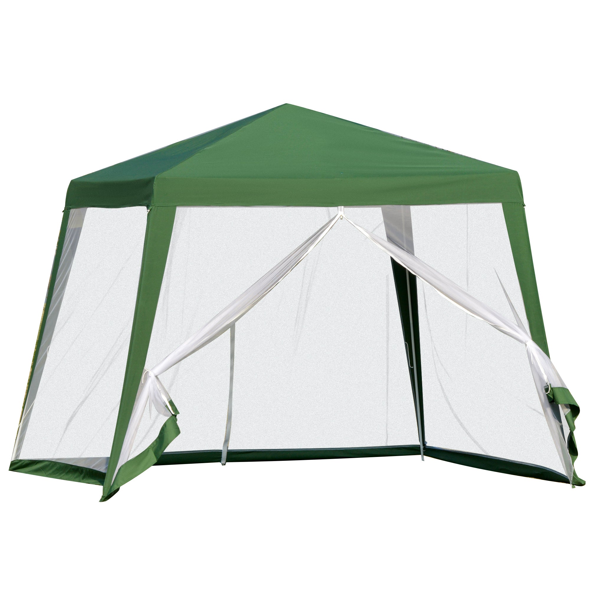Outsunny 10x10ft Party Tent Canopy with Netting, Patio Screen House Slant Leg Outdoor Gazebo Sun Shade Shelter, Green