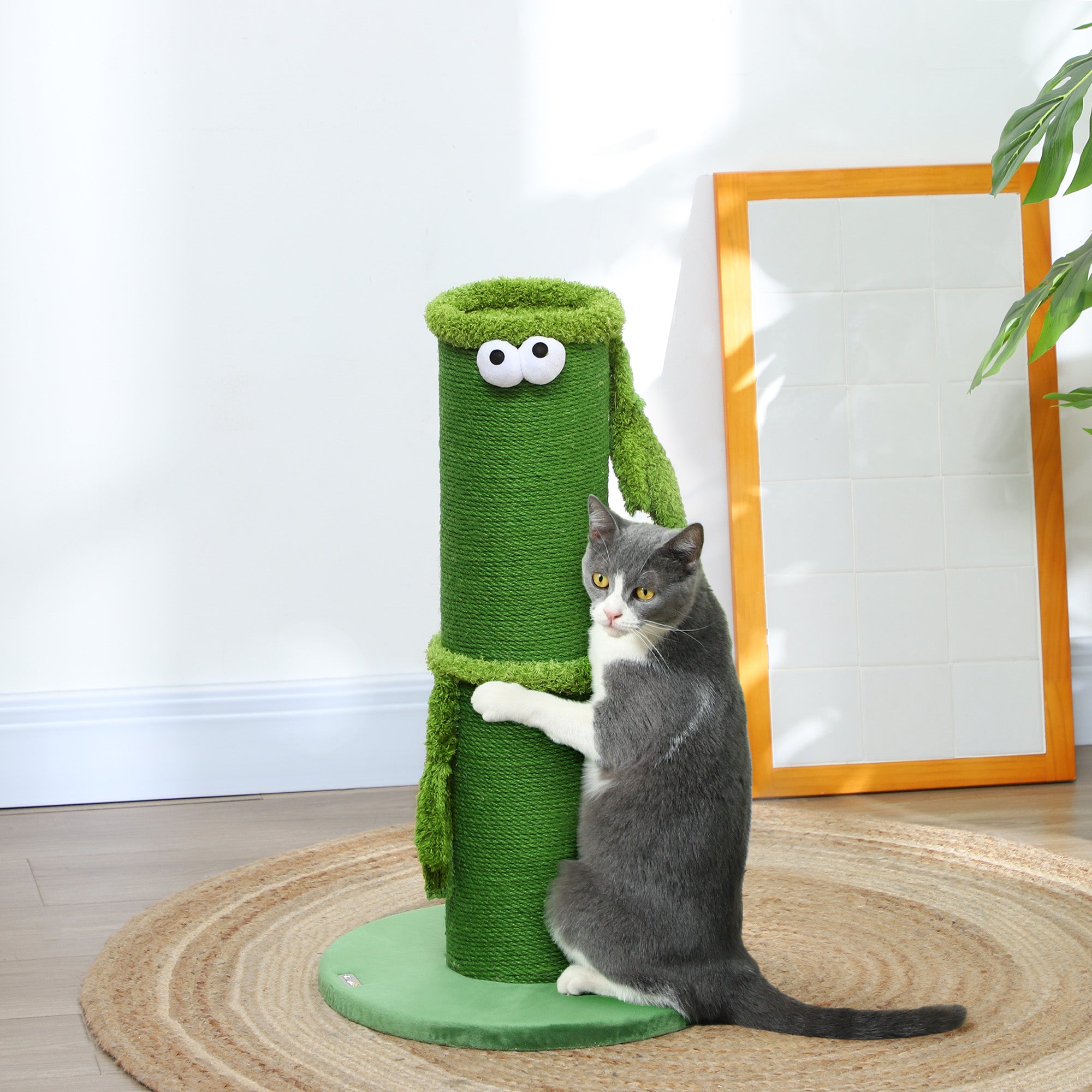 PawHut Cat Scratching Post for Indoor Cats, 63cm Tall Cat Scratcher Post with Sisal Rope Cover, Large Base, Green