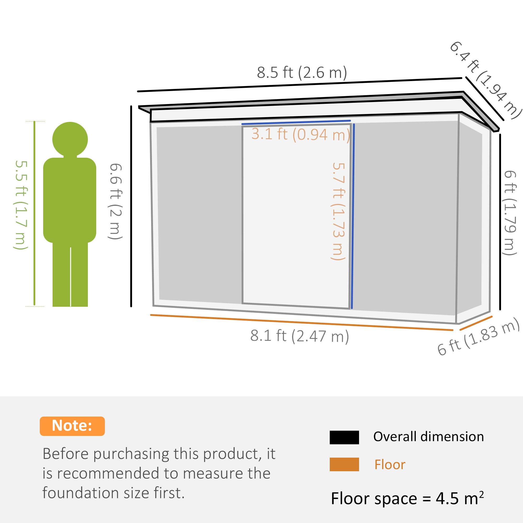 Outsunny 8.5' x 6' Garden Storage Shed with Skylight, Metal Outdoor Shed Tool House with Double Doors for Patio Yard, Dark Green