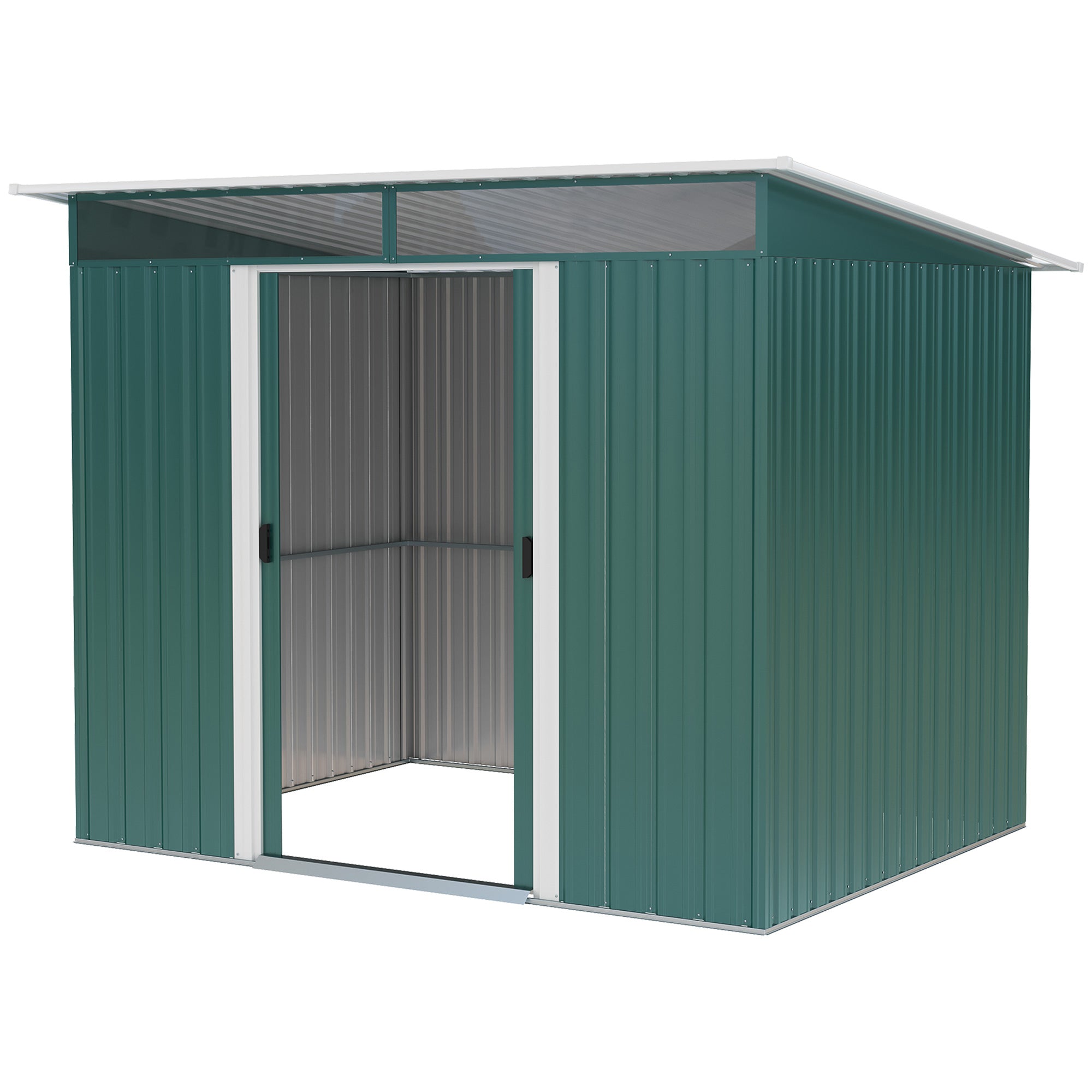 Outsunny 8.5' x 6' Garden Storage Shed with Skylight, Metal Outdoor Shed Tool House with Double Doors for Patio Yard, Dark Green