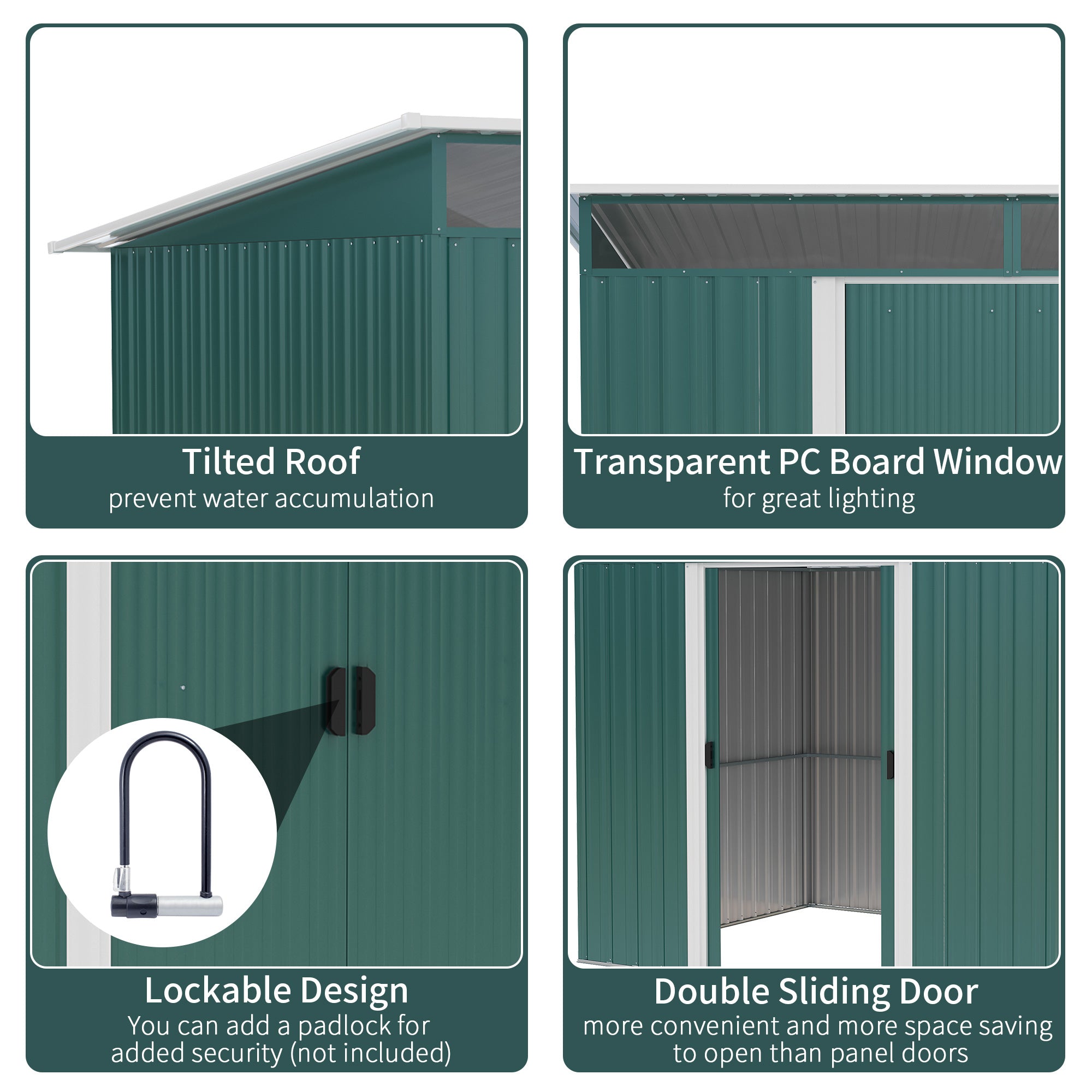 Outsunny 8.5' x 6' Garden Storage Shed with Skylight, Metal Outdoor Shed Tool House with Double Doors for Patio Yard, Dark Green