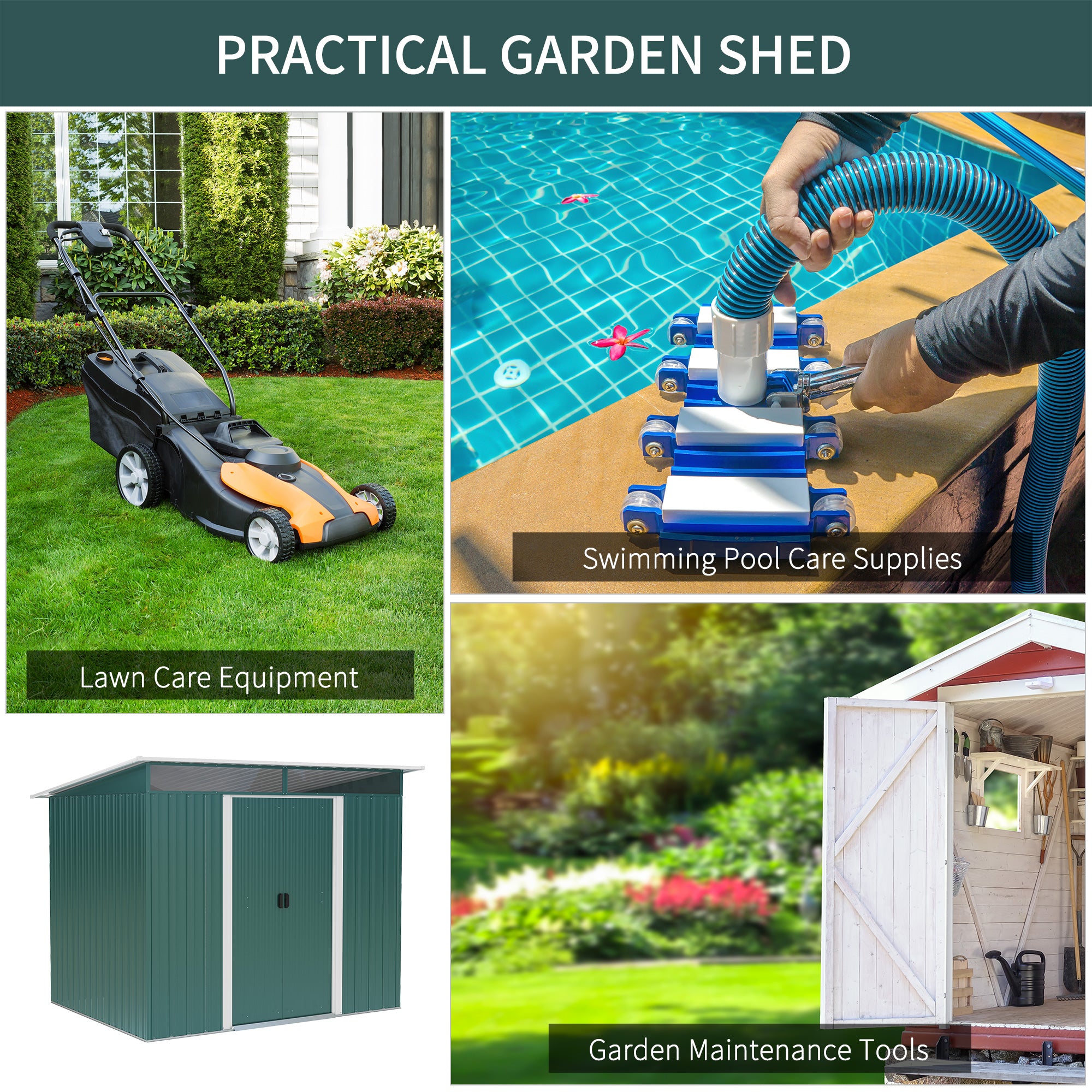 Outsunny 8.5' x 6' Garden Storage Shed with Skylight, Metal Outdoor Shed Tool House with Double Doors for Patio Yard, Dark Green