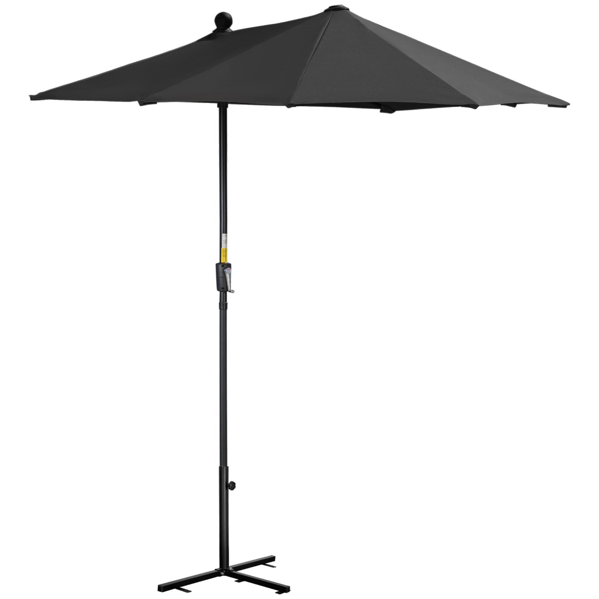 Outsunny 6.6 x 6ft Patio Umbrella with Double-Sided Canopy, Outdoor Market Half Parasol Sun Shade with Crank Handle and Cross Base for Garden, Balcony, Black
