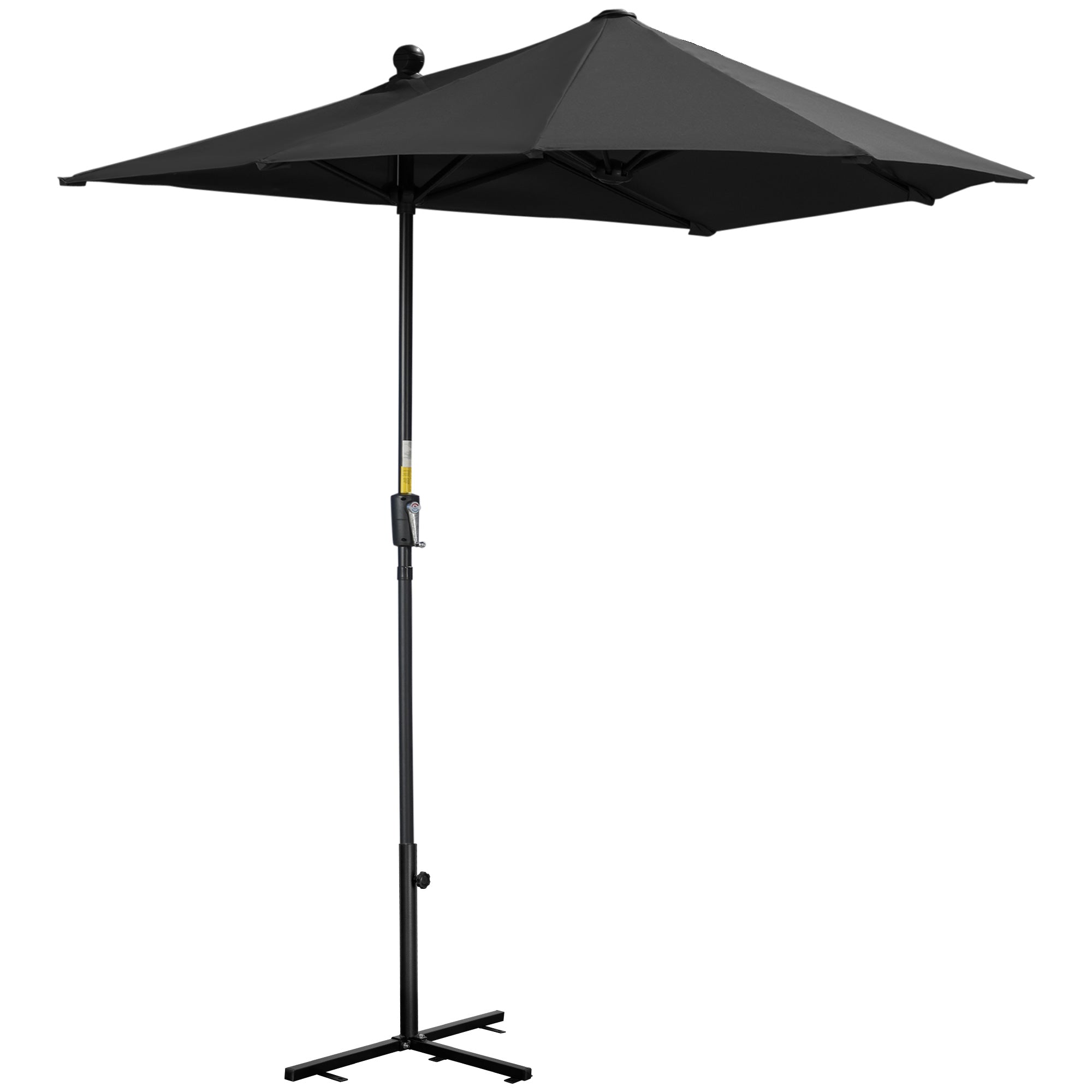 Outsunny 6.6 x 6ft Patio Umbrella with Double-Sided Canopy, Outdoor Market Half Parasol Sun Shade with Crank Handle and Cross Base for Garden, Balcony, Black