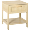 HOMCOM Narrow Nightstand, Bedside Table with Drawer and Storage Shelf for Bedroom, Natural