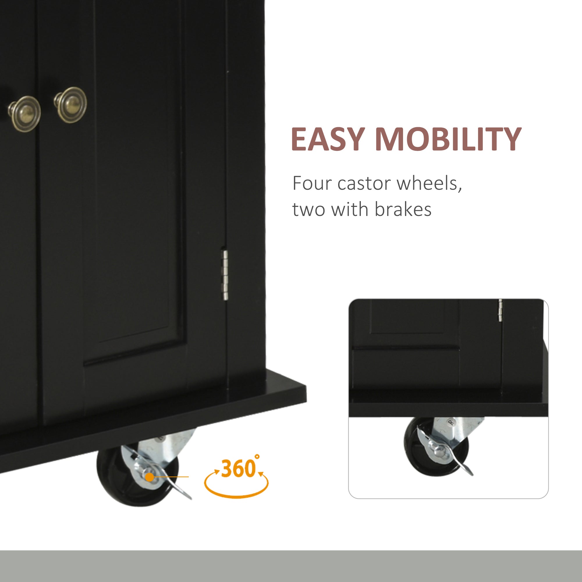 HOMCOM Kitchen Island on Wheels with Storage, Rolling Cart with Rubber wood Top, Spice Rack, Towel Rack and Drawers, Black