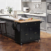 HOMCOM Kitchen Island on Wheels with Storage, Rolling Cart with Rubber wood Top, Spice Rack, Towel Rack and Drawers, Black